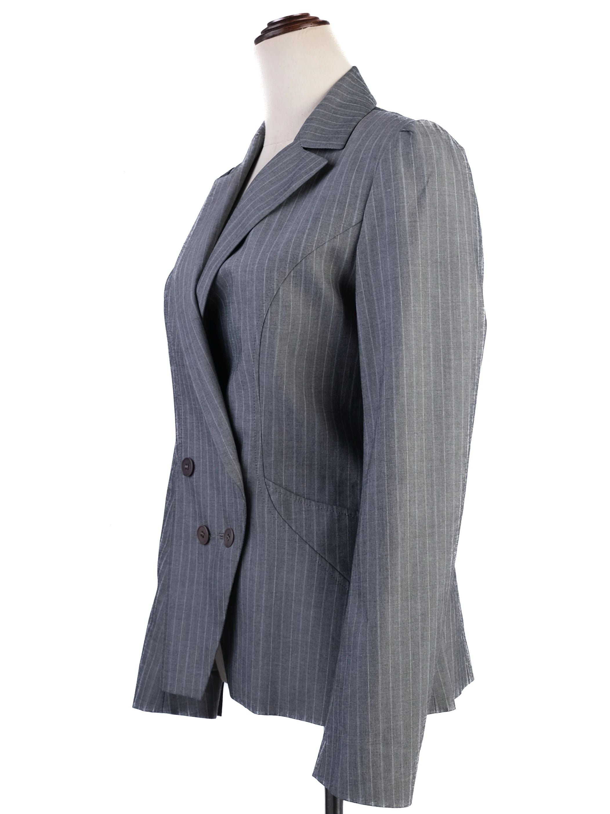 Excellent Reiss Gray Pinstripe Blazer Size S Double-Breasted Women