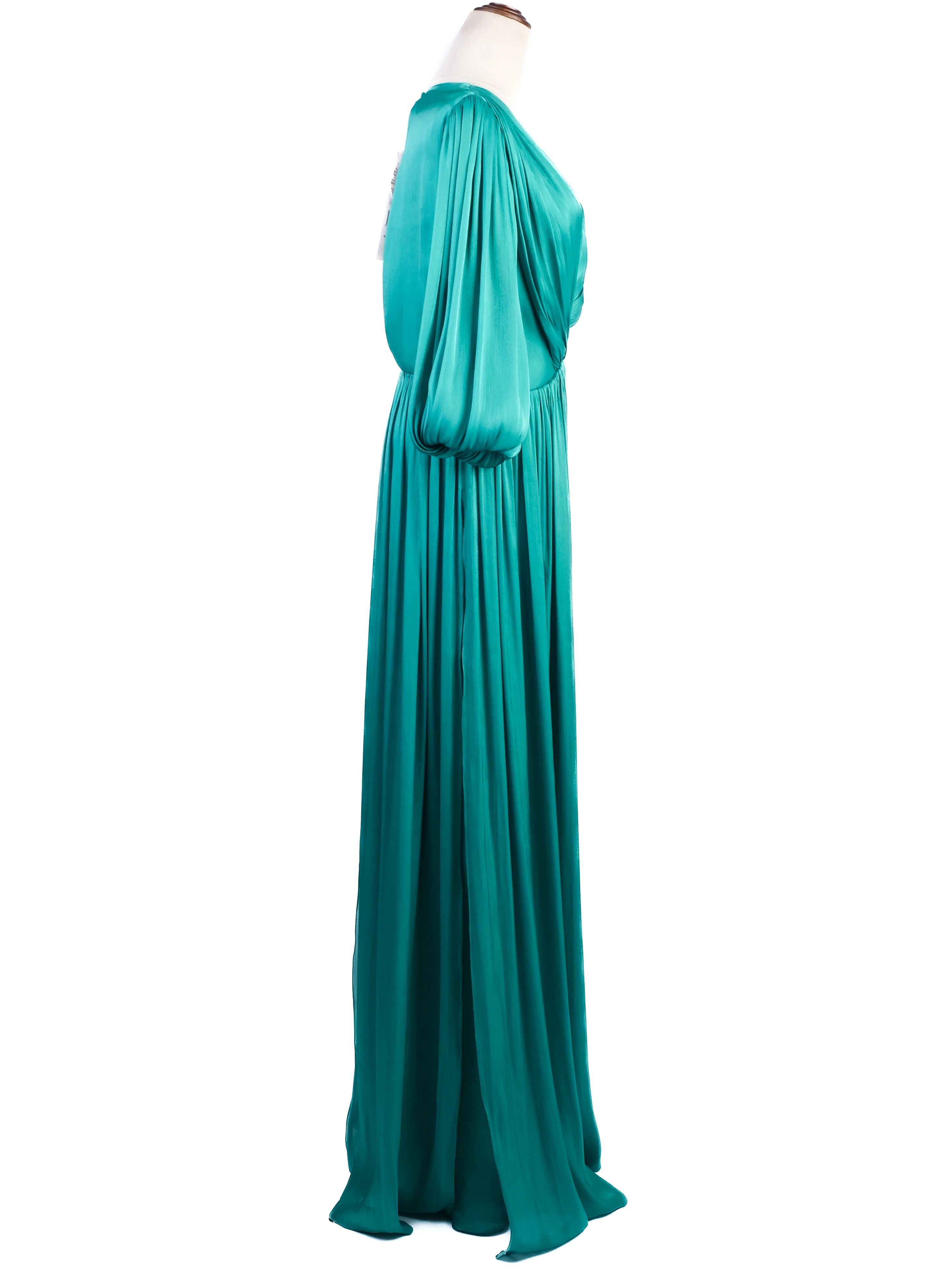 NEW Costarellos Teal Long Gown V-Neck Belted Size N/A