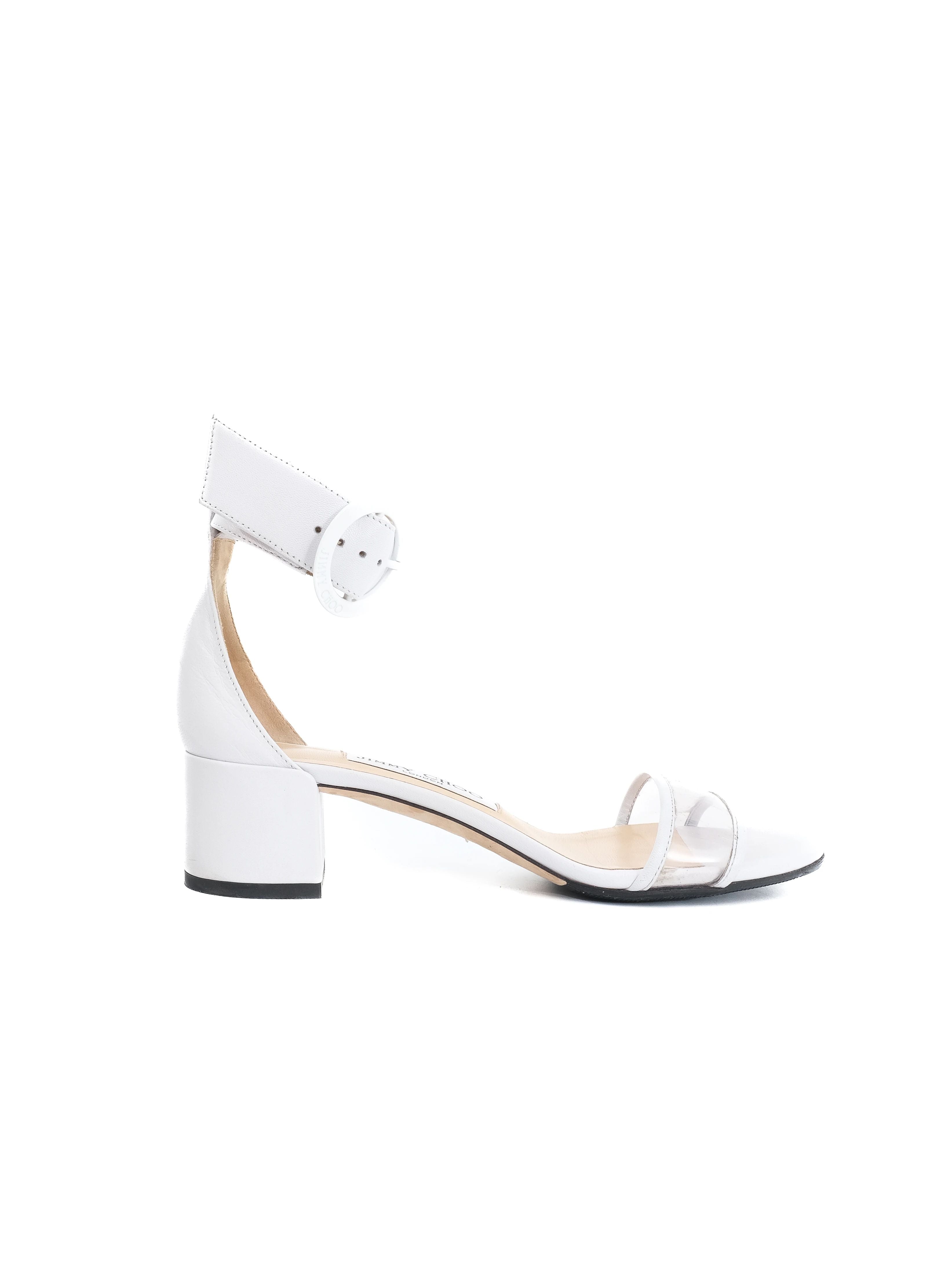 Jimmy Choo White Leather Heeled Sandals with Ankle Strap