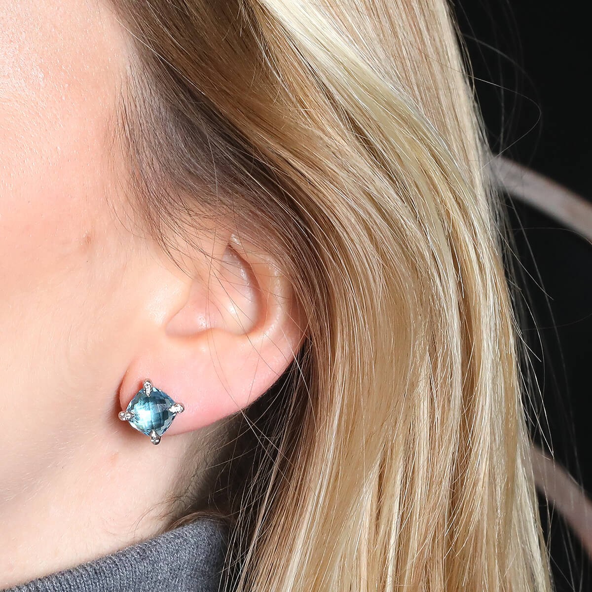 David Yurman Chatelaine silver, diamonds and blue topaze earrings