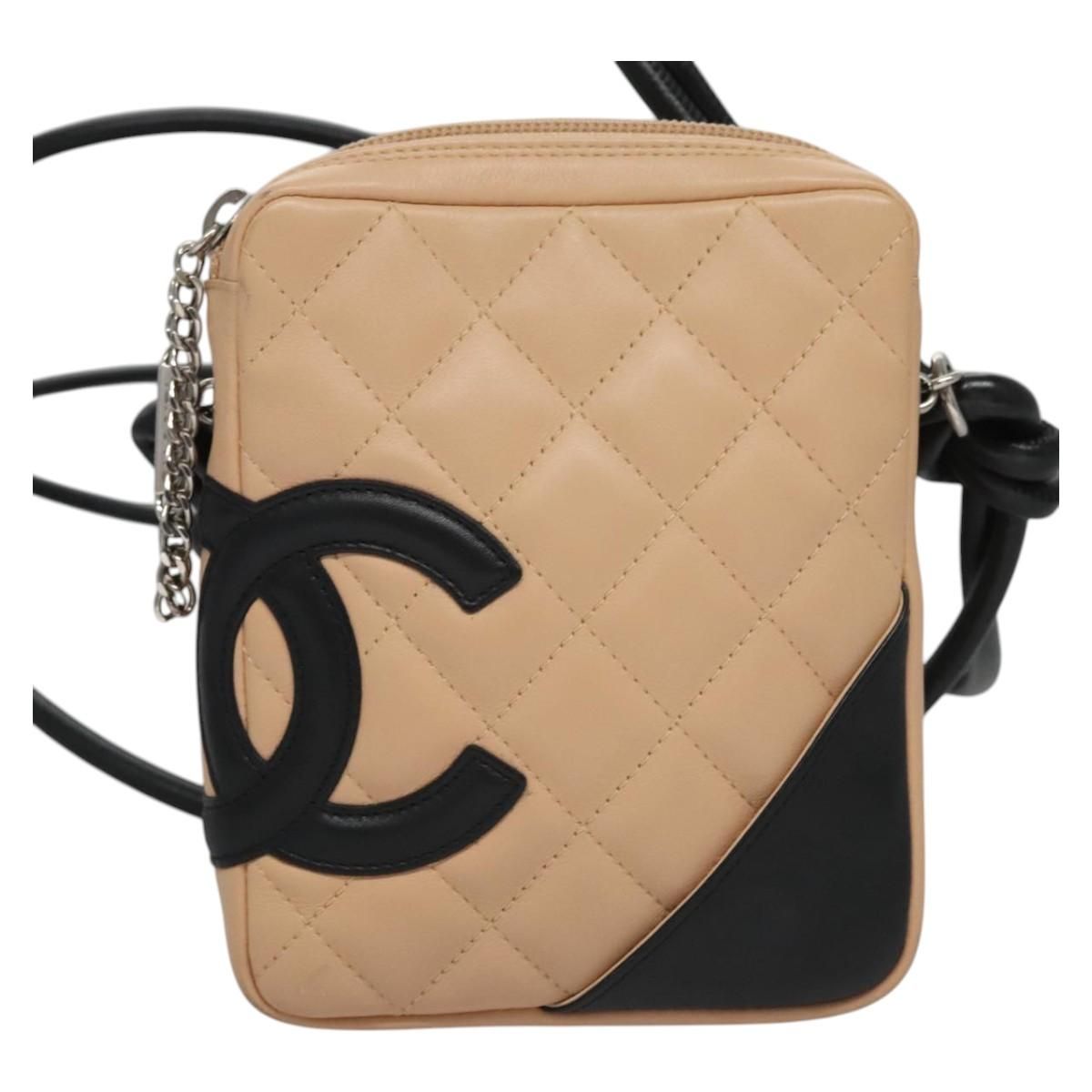 Chanel Cambon Line Shoulder Bag Leather Beige Black Cc Auth