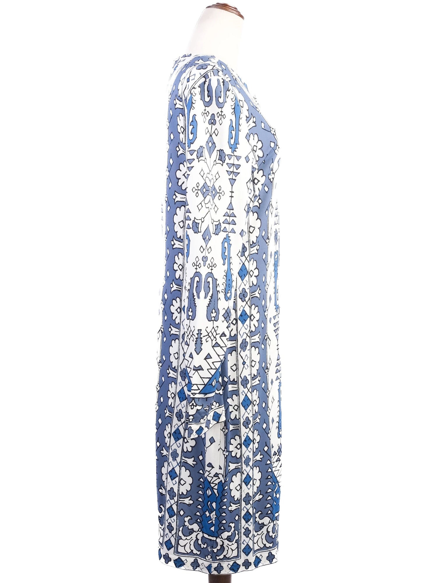 Excellent Tory Burch Blue & White Geometric Dress Size L