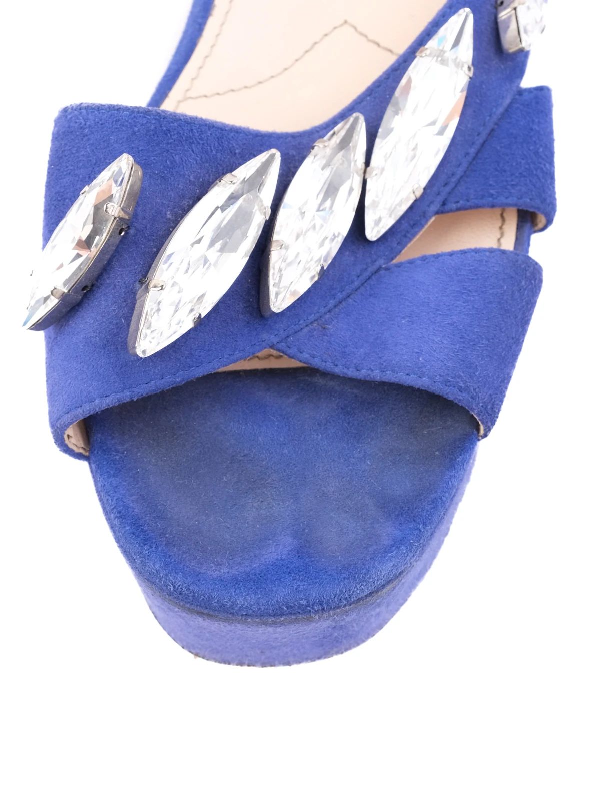 Excellent Prada Blue Platform Sandals Suede Size 40 with Buckle