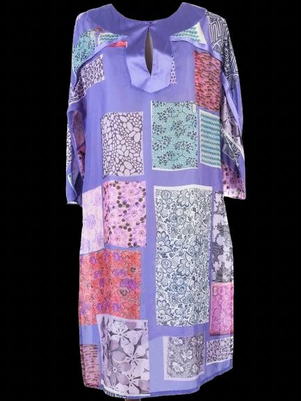 Excellent Etro Silk Purple Dress Patchwork Design Size N/A