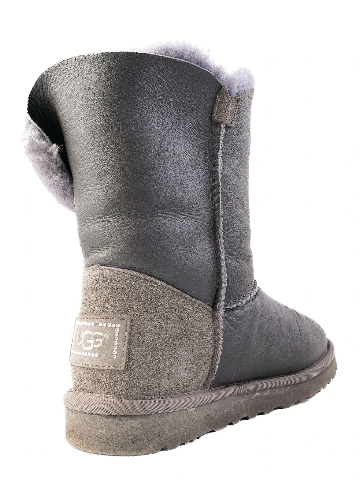 Excellent UGG Gray Leather Boots with Fuzzy Lining Size 37