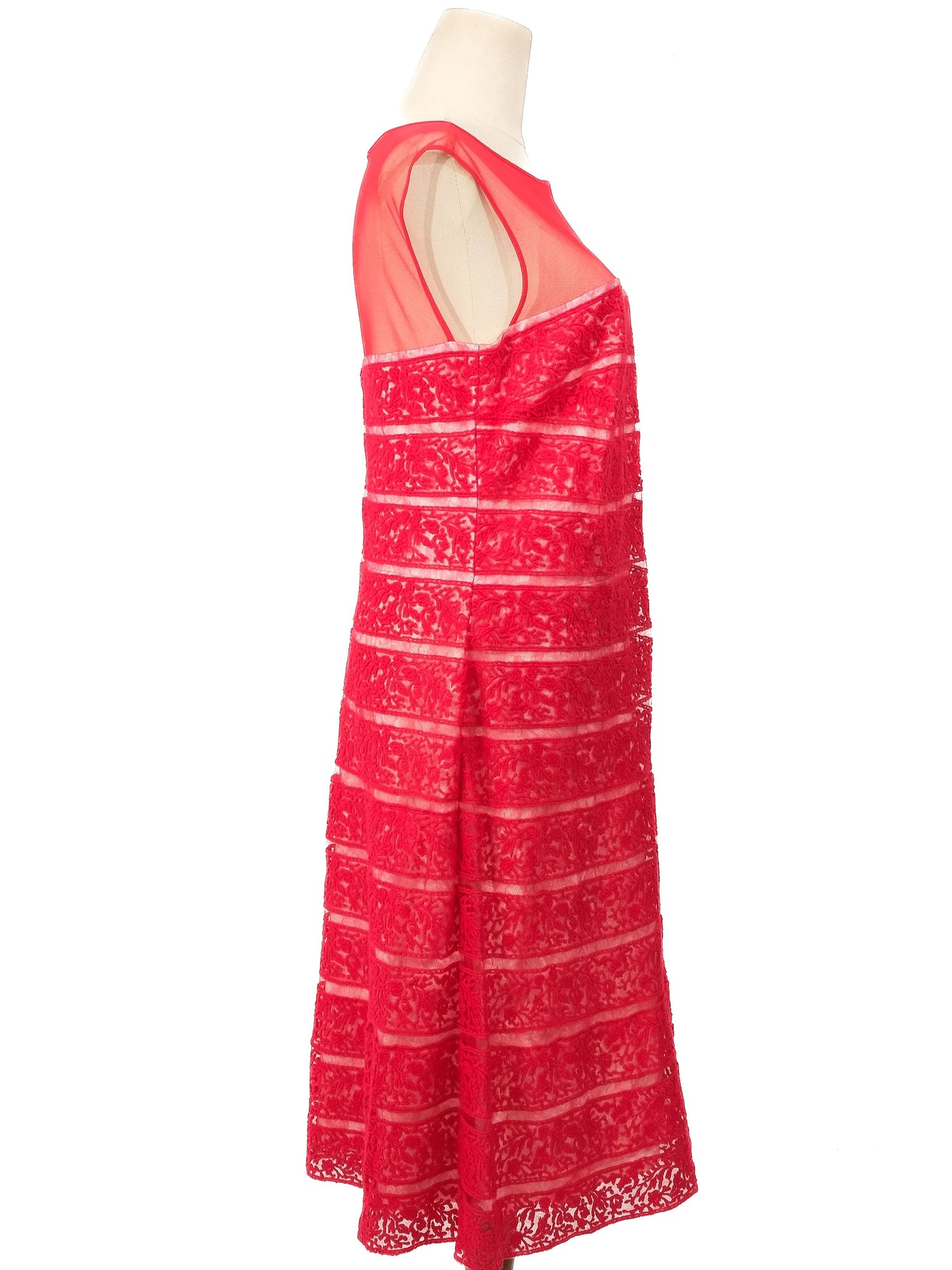 Excellent Tadashi Red Dress XL Semi-Sheer Lace Design Women&