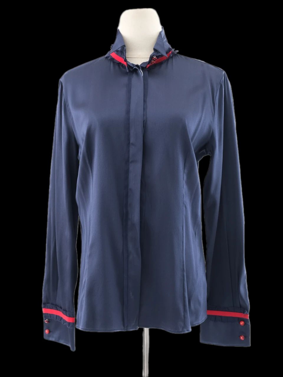 Excellent Emporio Armani Blue Silk Long-Sleeved Shirt Size M