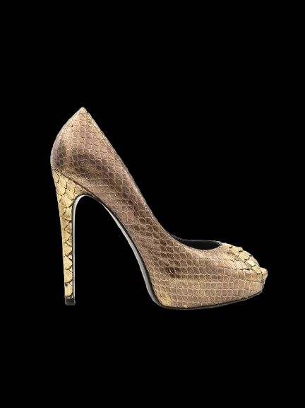 Excellent Barbara Bui Yellow Leather Peep-Toe High Heels Size 37.5