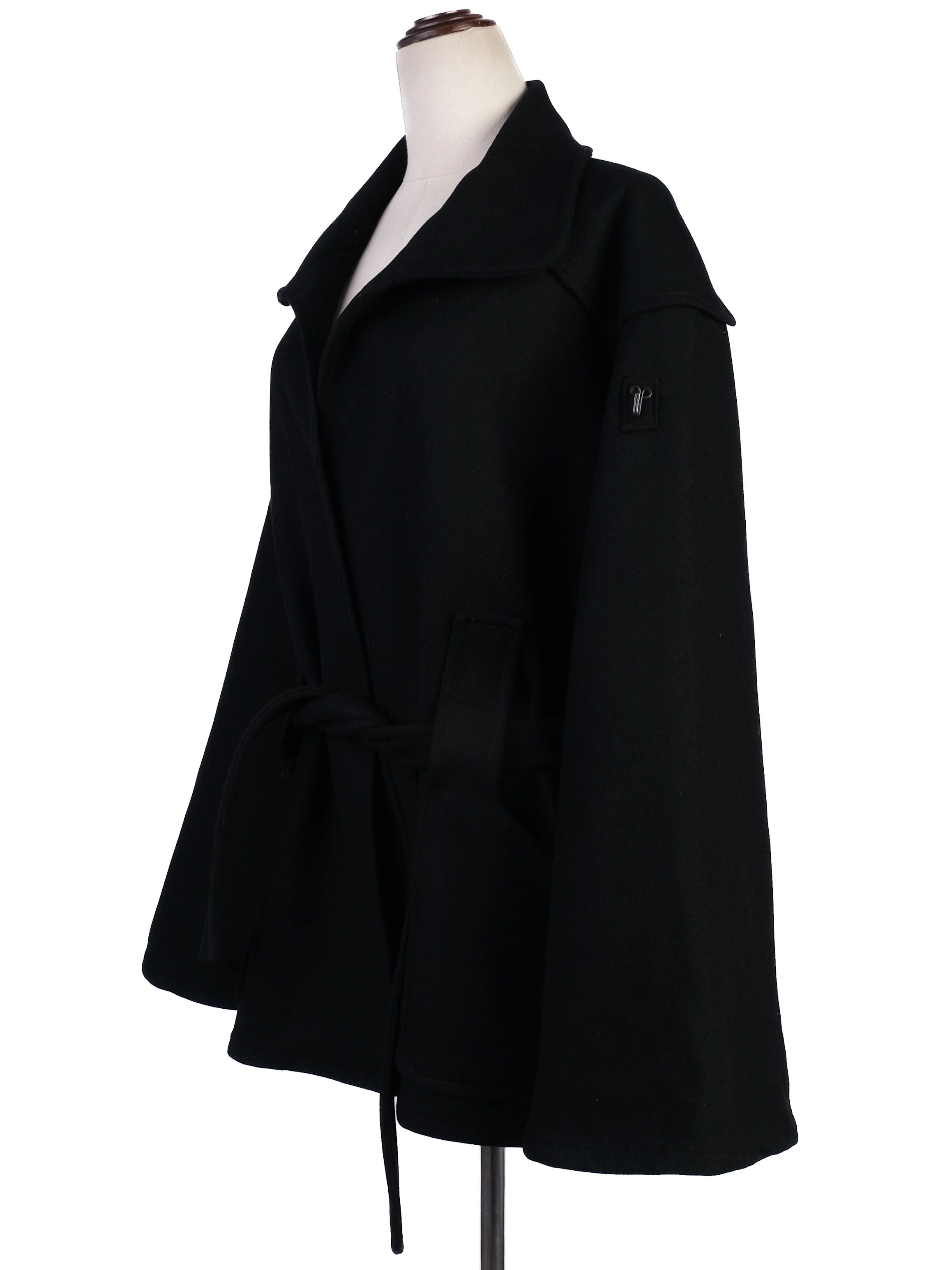 Excellent Bottega Veneta Black Wool Coat with Belt Size M