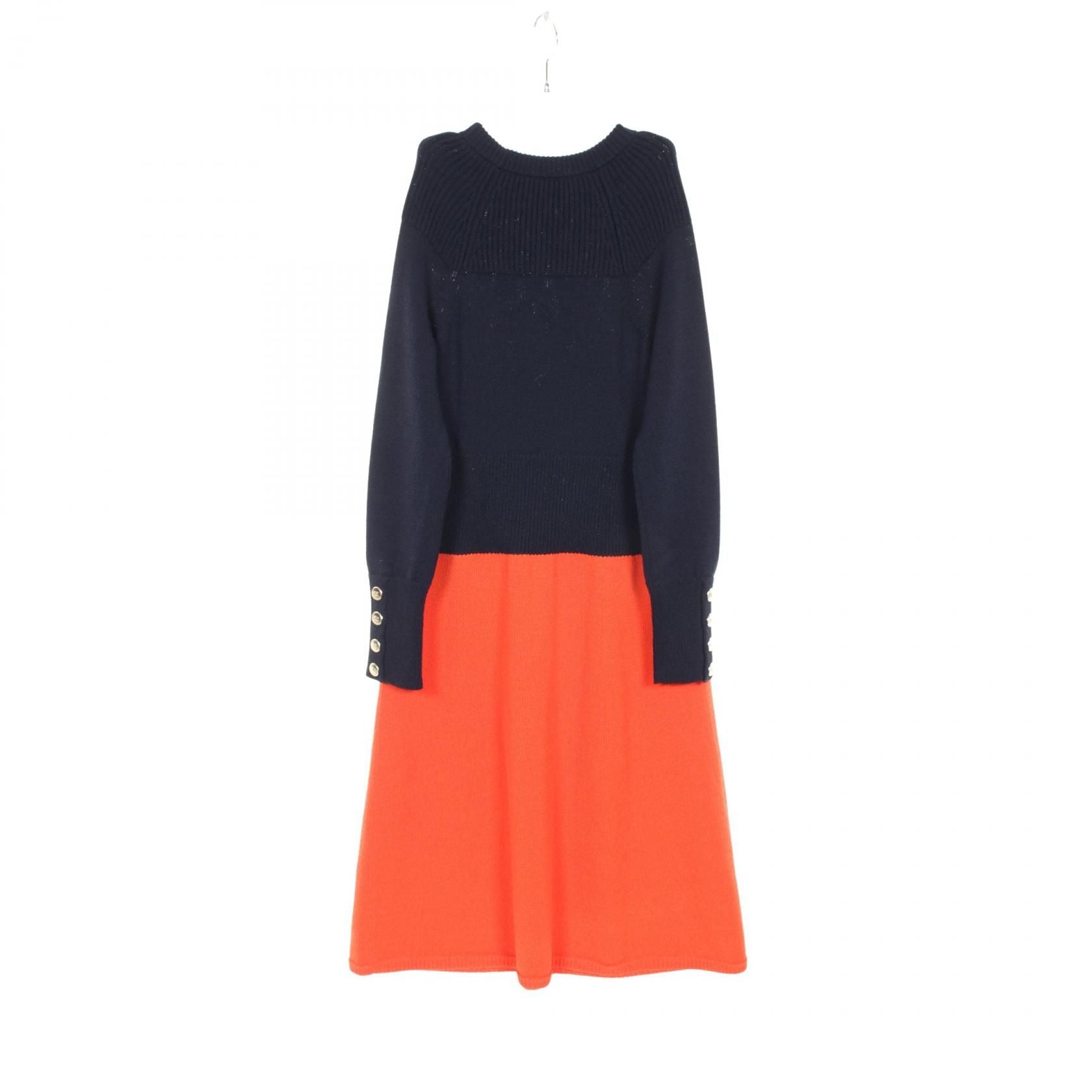 Chanel Navy Brown Coco Mark Button Dress Wool P 78446k 11310