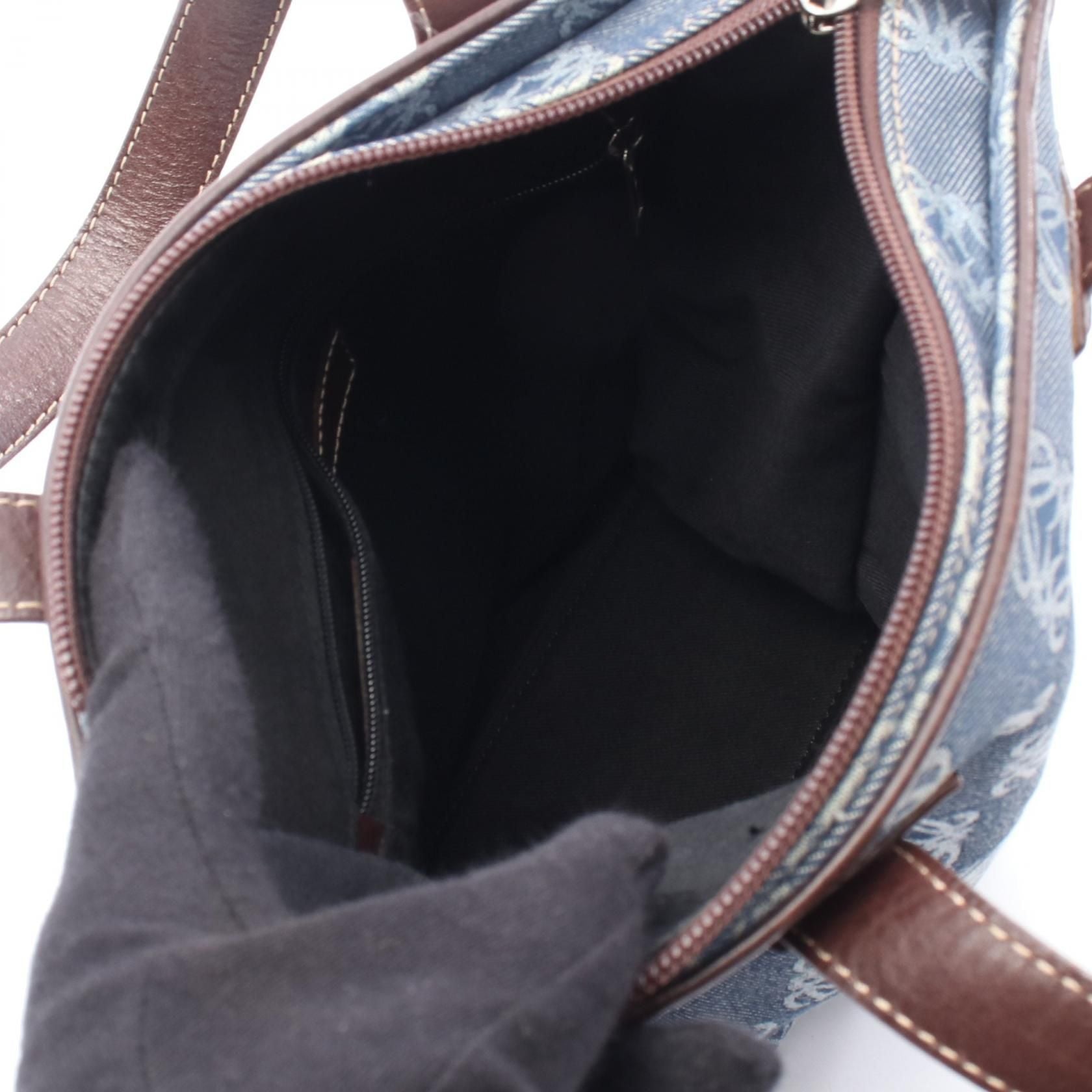 Loewe Anagram Handbag Navy Brown Denim Leather