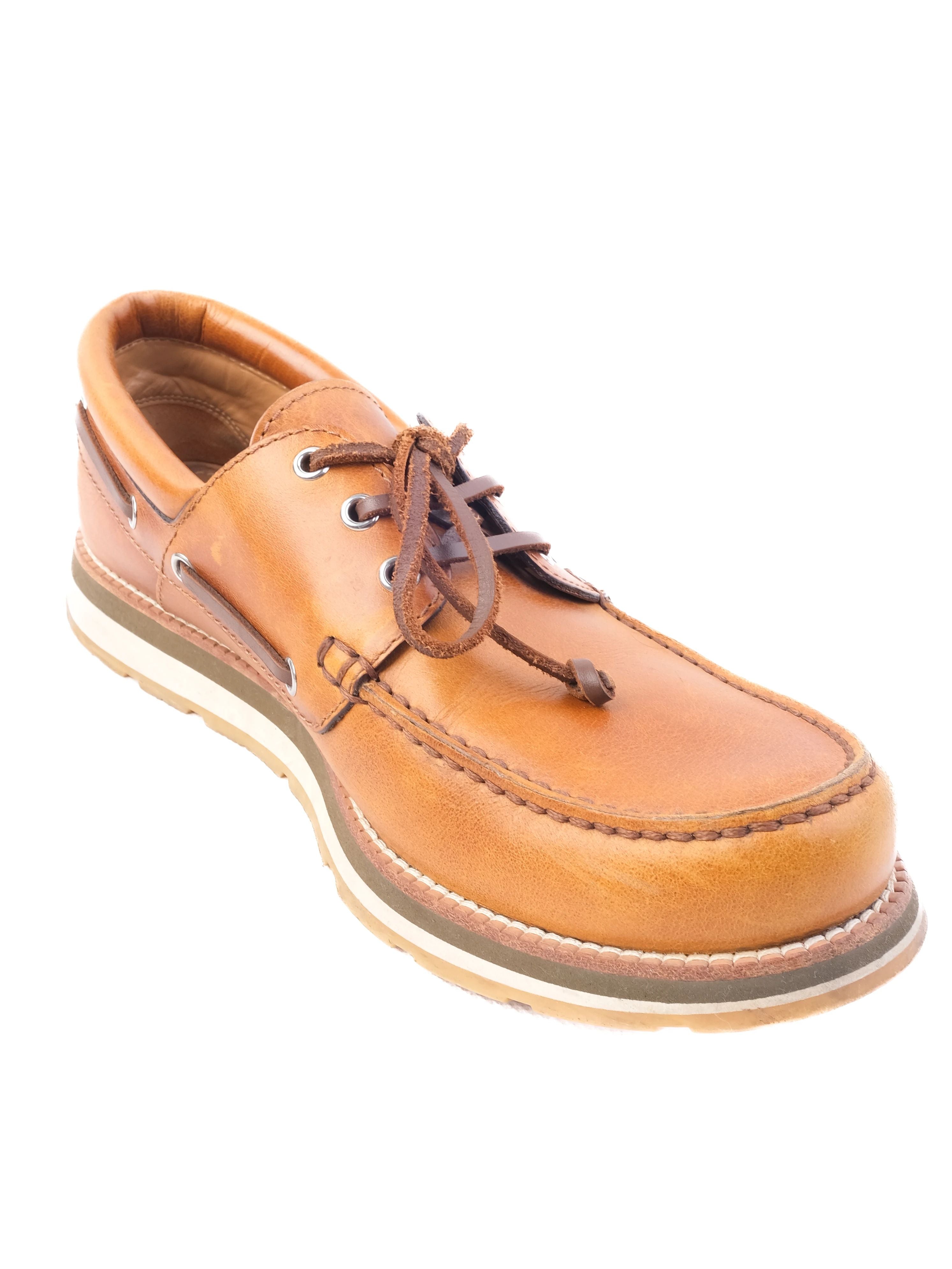 Excellent Louis Vuitton MenÕs Boat Shoe Orange Leather Size 43