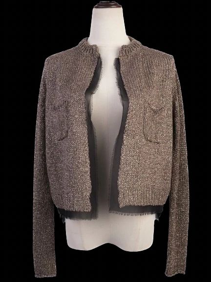 Excellent Nude Gray Viscose Knitted Jacket with Pockets Women&