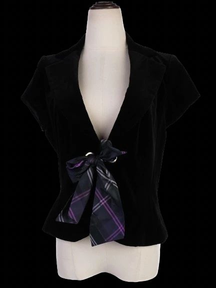 Excellent Escada Black Viscose Jacket Size S with Plaid Bow Detail