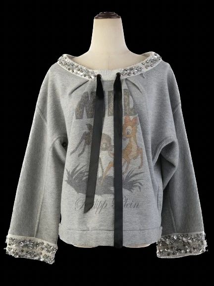 Excellent Phillipp Plein Gray Sweatshirt M with Graphic Deer & Embellishments