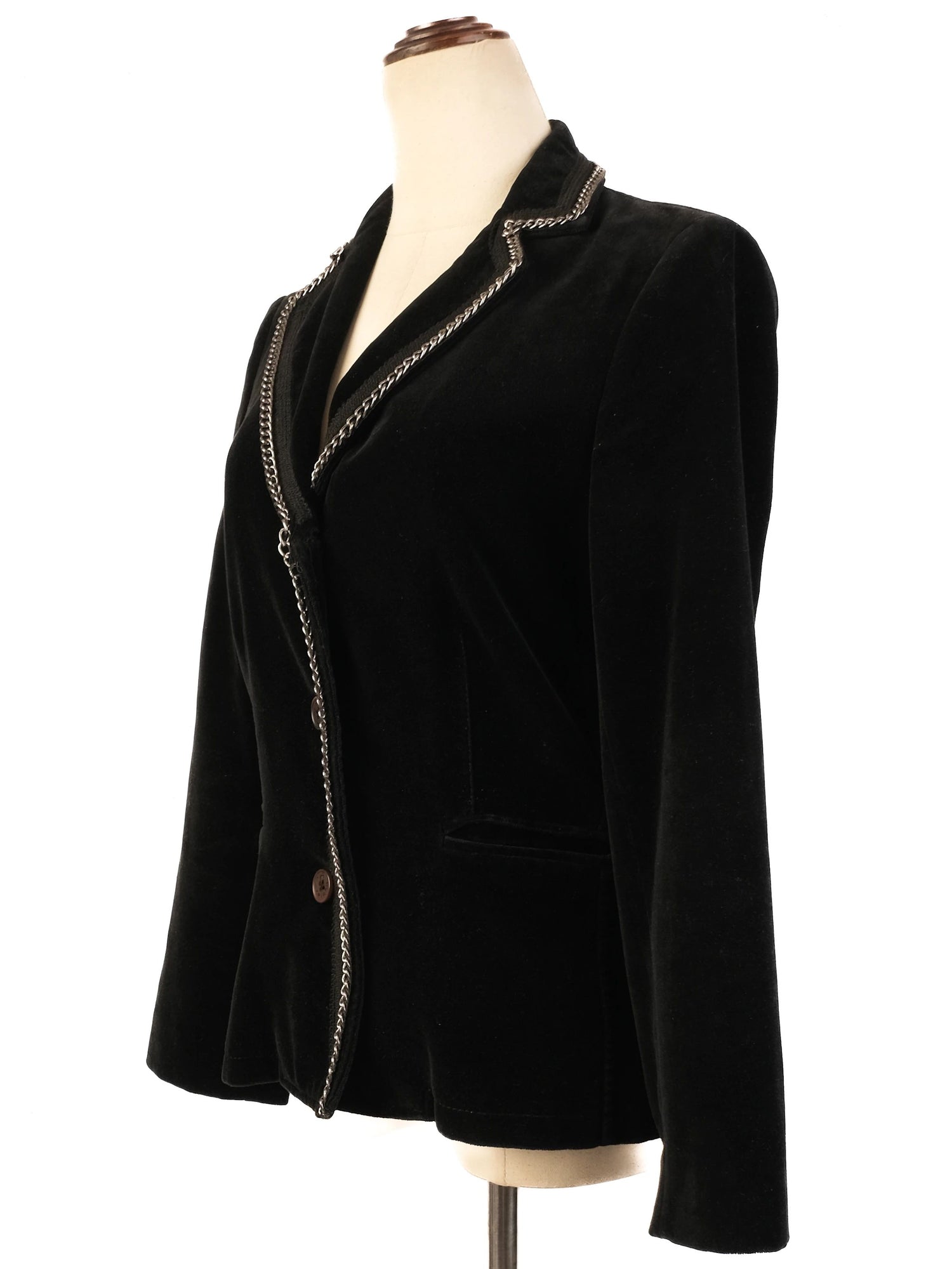 Excellent Byblos Black Velvet Blazer M Women with Chain Detailing