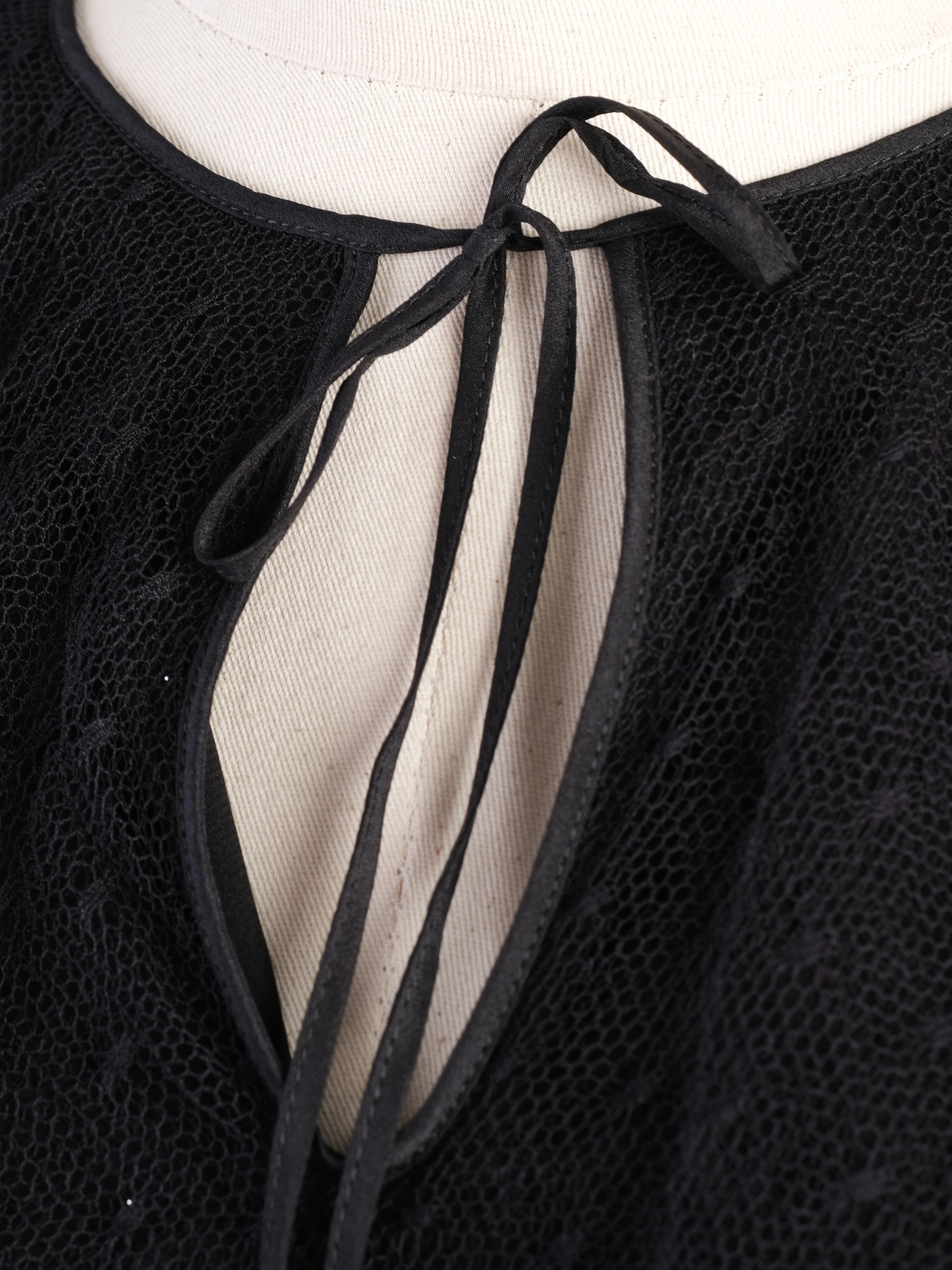 Excellent Red Valentino Black Nylon Dress with Sheer Polka-Dot Sleeves