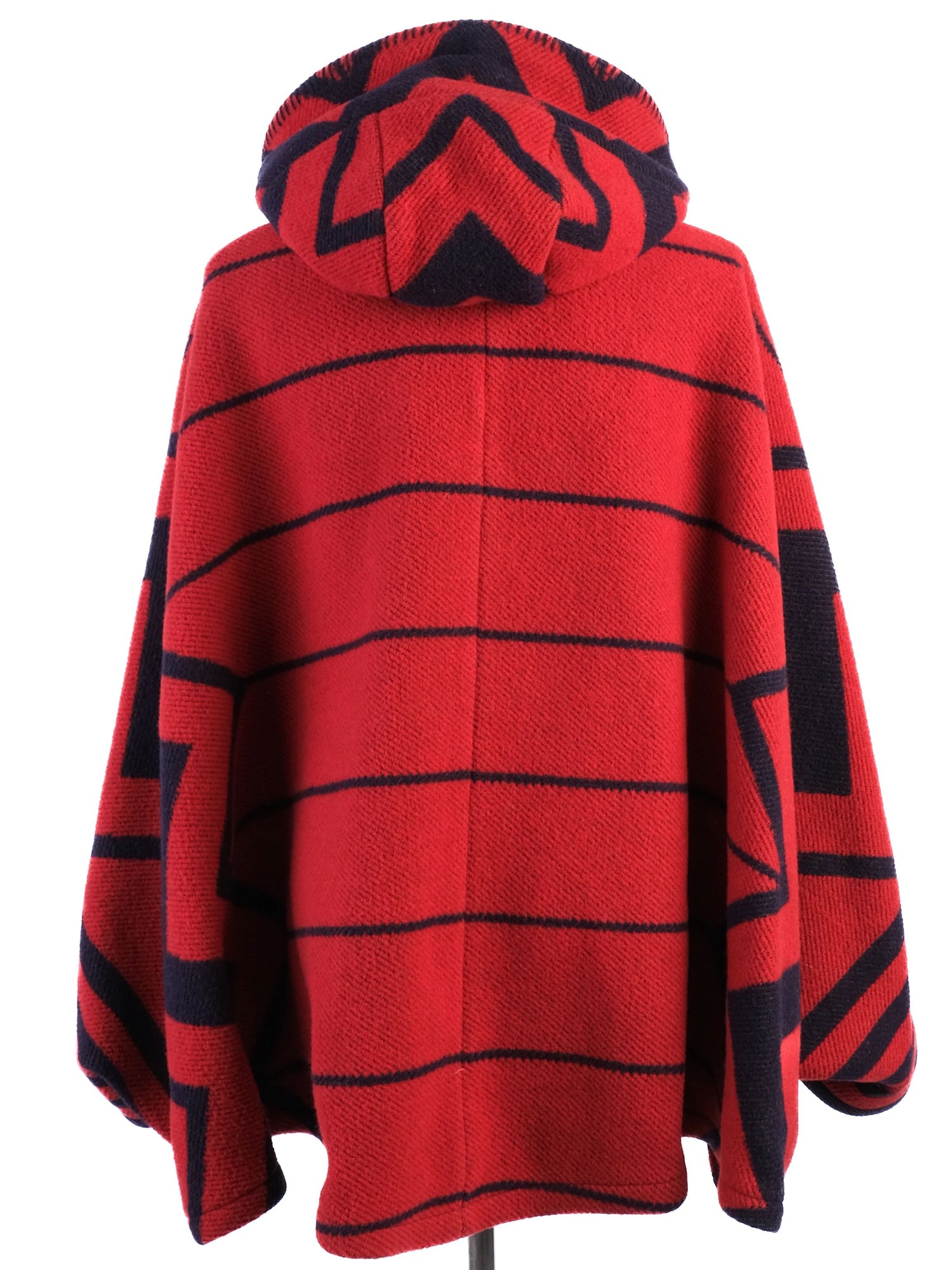 Excellent Louis Vuitton Red Black Wool Cape with Hood and Buttons