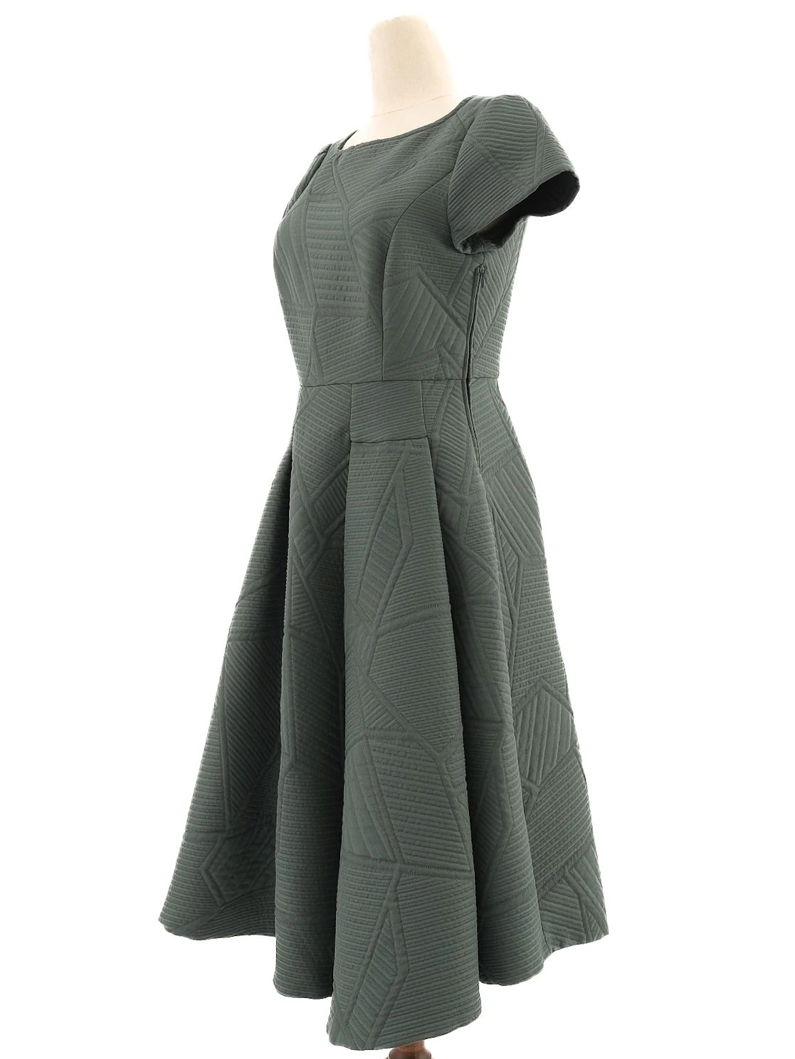Excellent MaxCo Green Fit-and-Flare Dress Size S Polyester