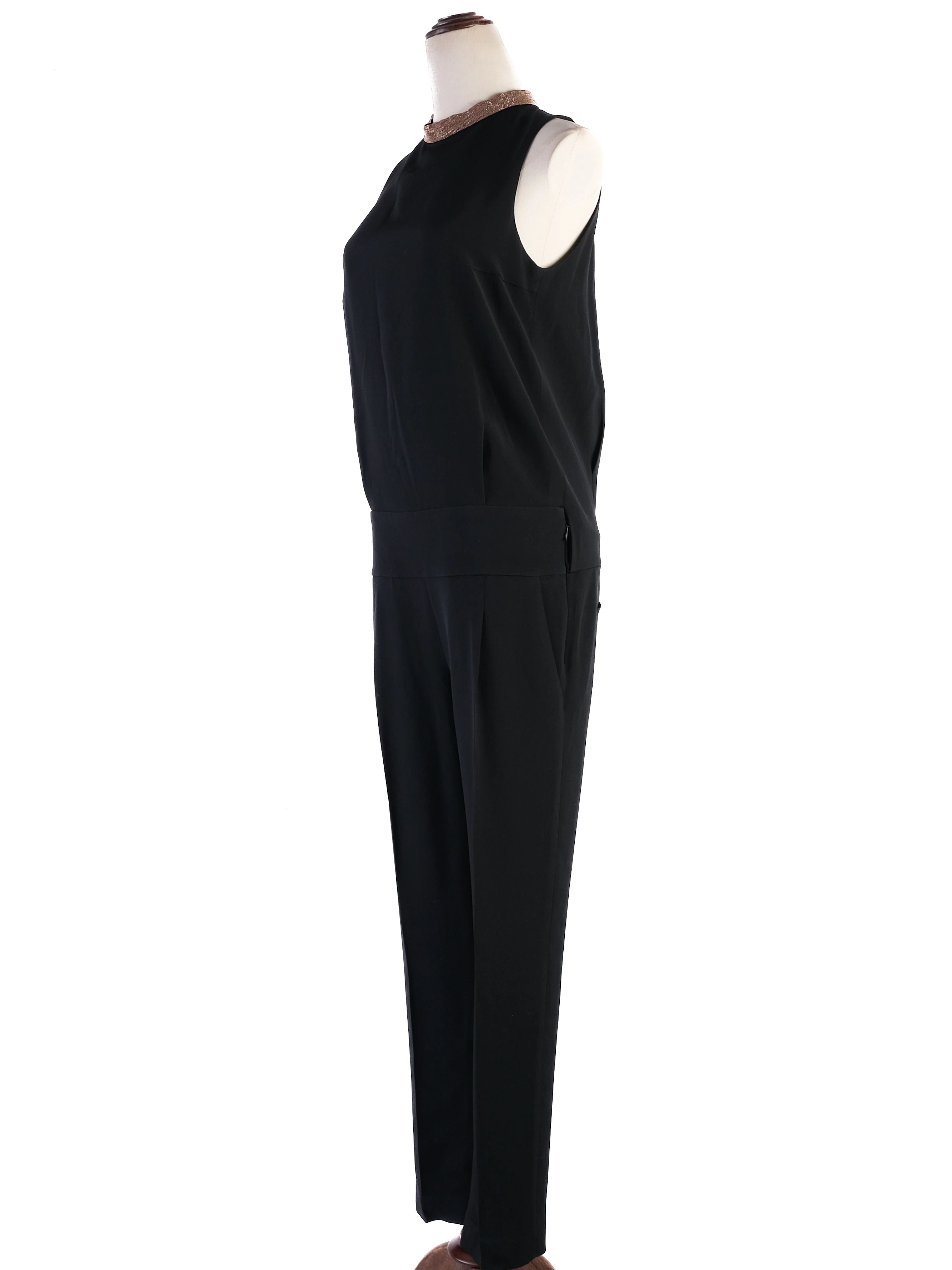 Excellent Brunello Cucinelli Black Silk Jumpsuit Size S