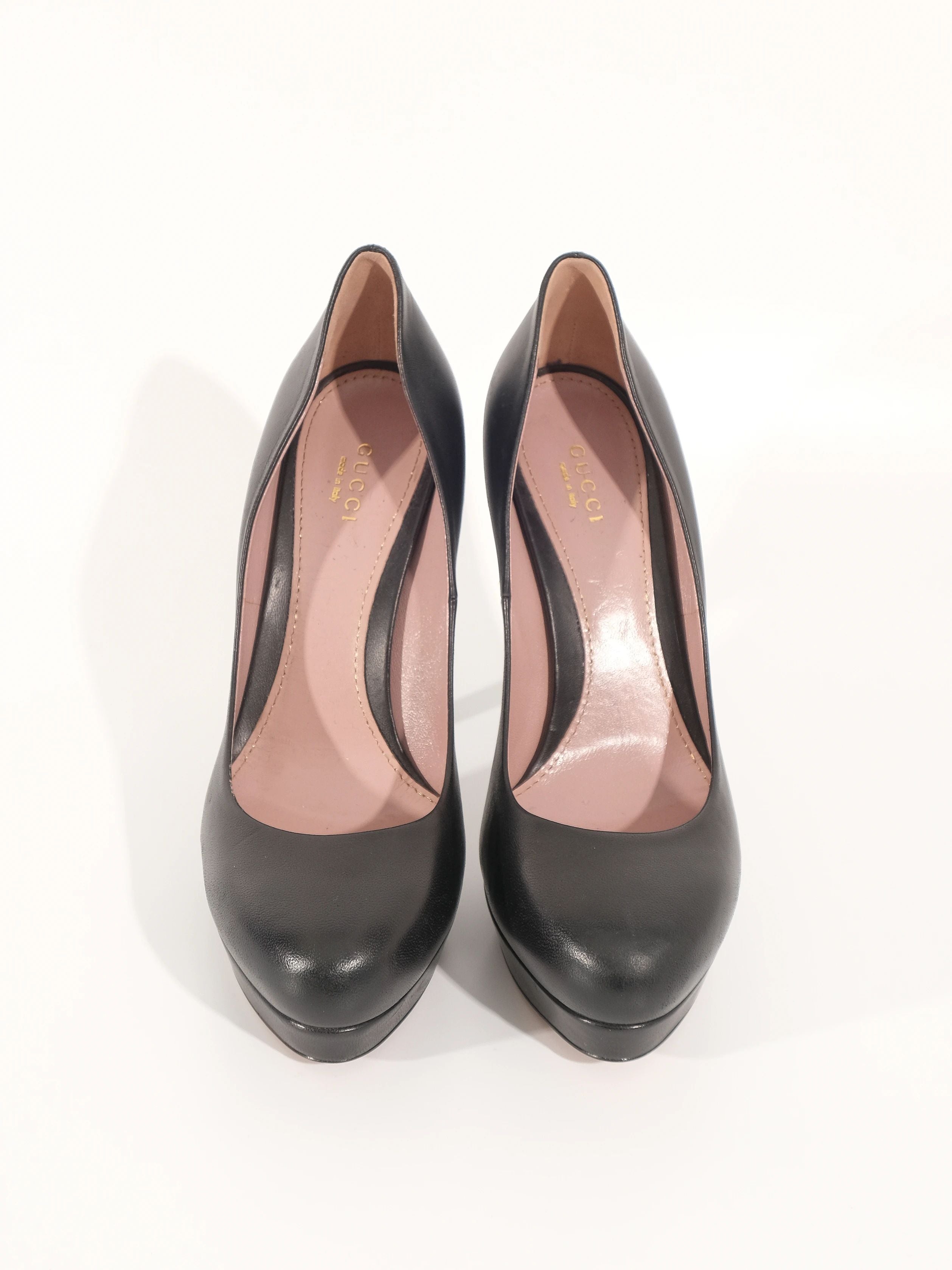 Perfect Gucci Black Leather High-Heeled Platform Shoes Size 38.5