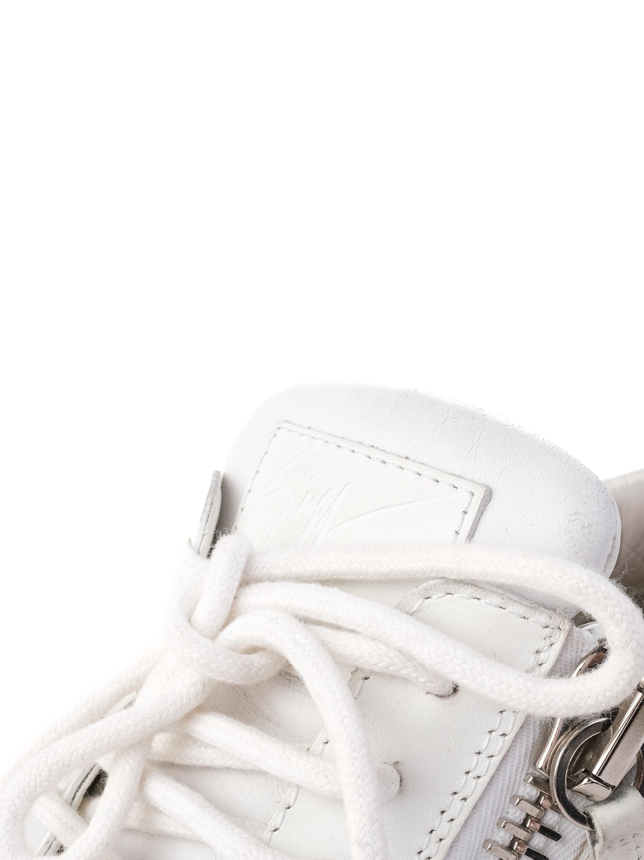 Excellent Giuseppe Zanotti White Leather Sneakers Size 41 with Zippers