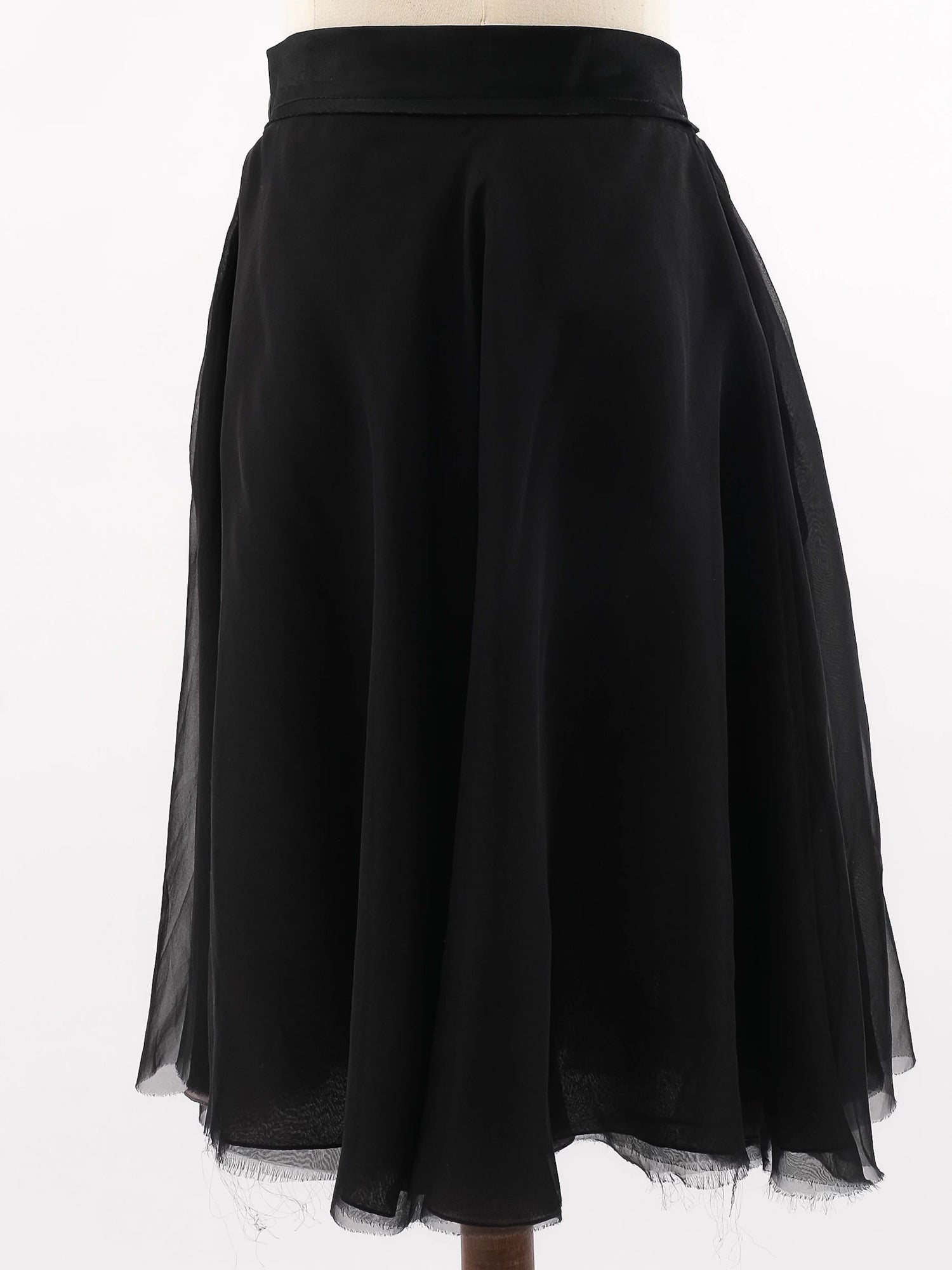 Excellent Lanvin Black Silk Skirt Size M with Sheer Overlay