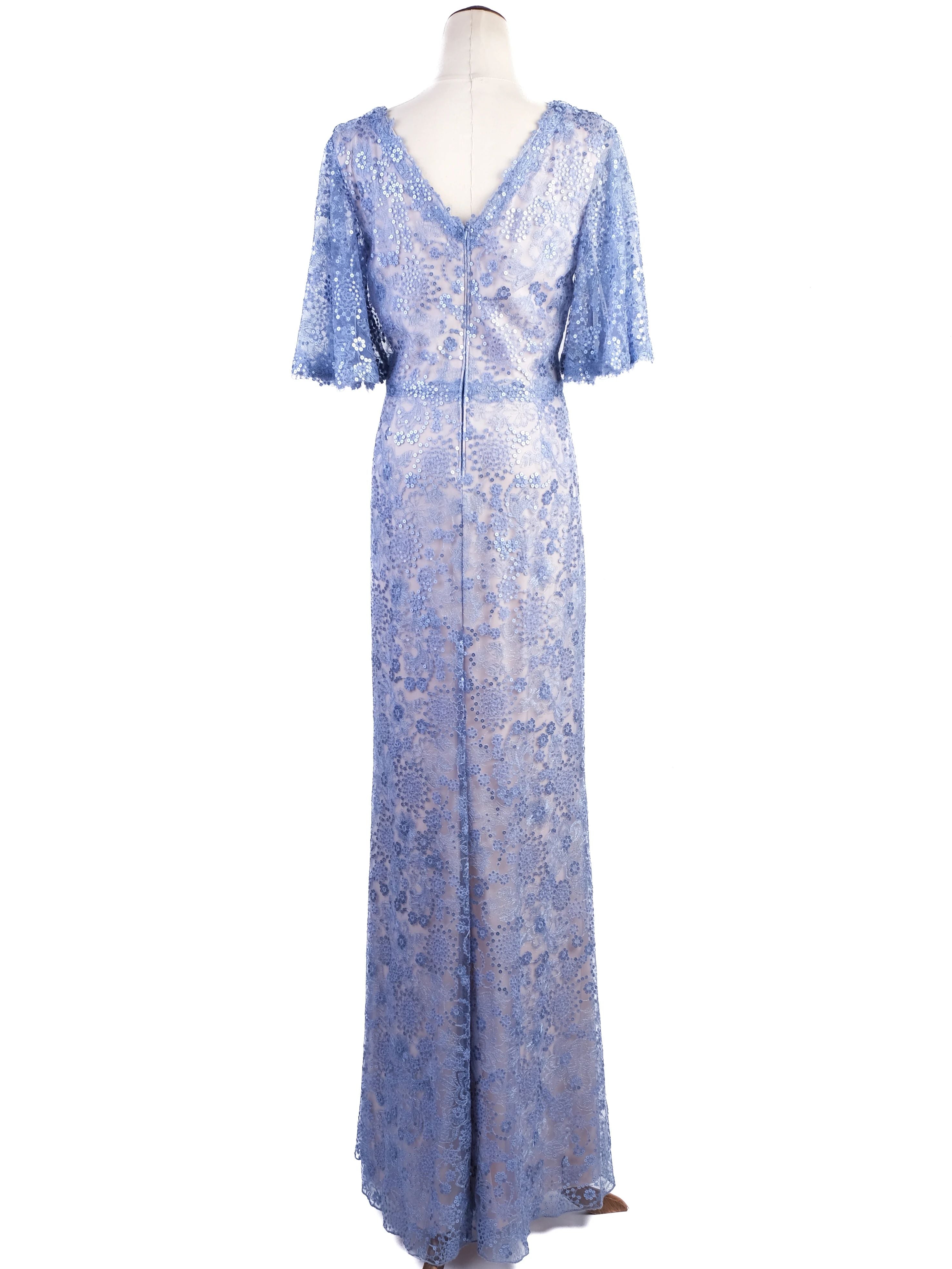 NEW Tadashi Light Blue Lace Gown Floral Patterns Size L