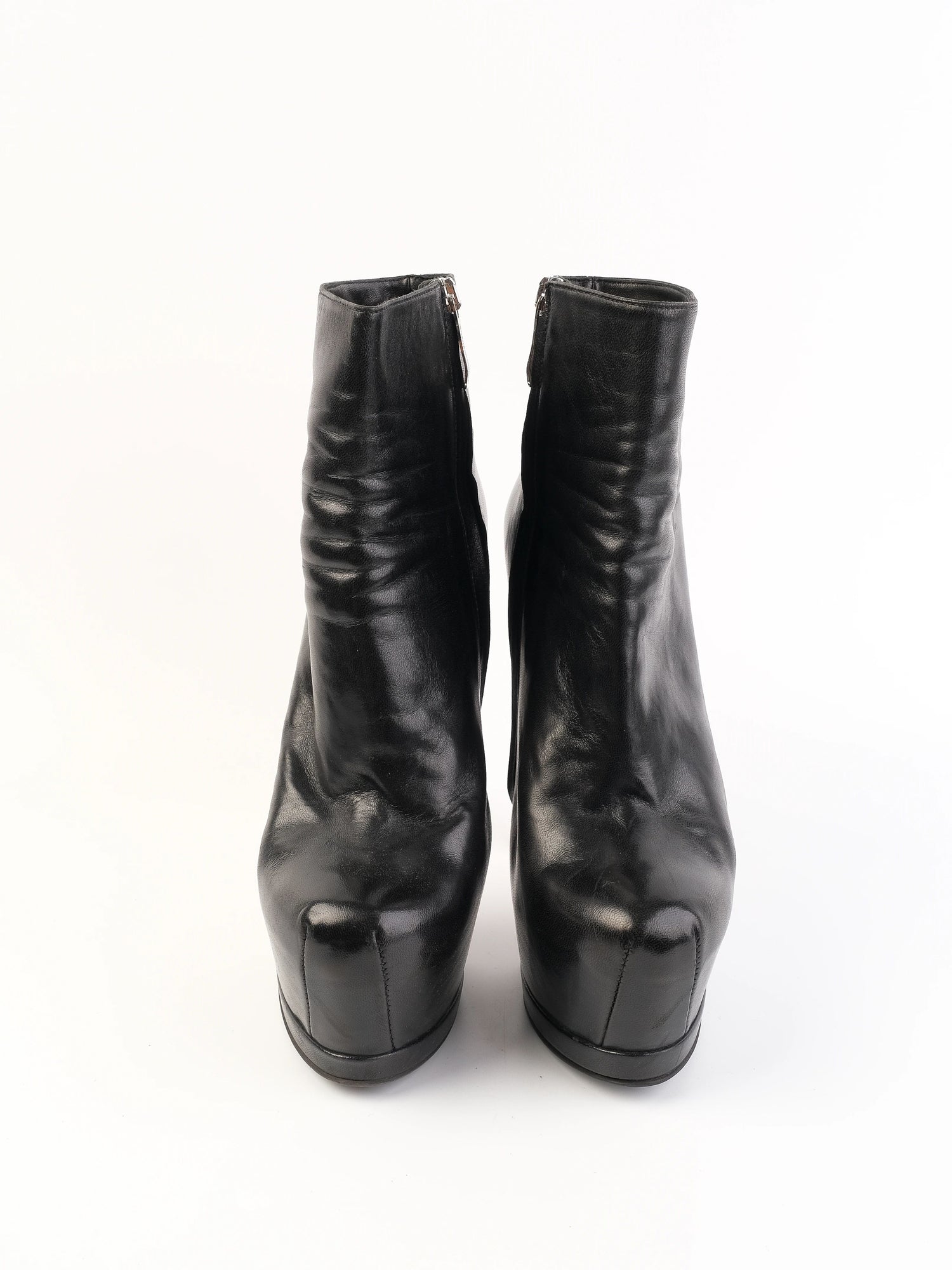 Excellent Gianmarco Lorenzi Black Leather Platform Ankle Boots Size 38