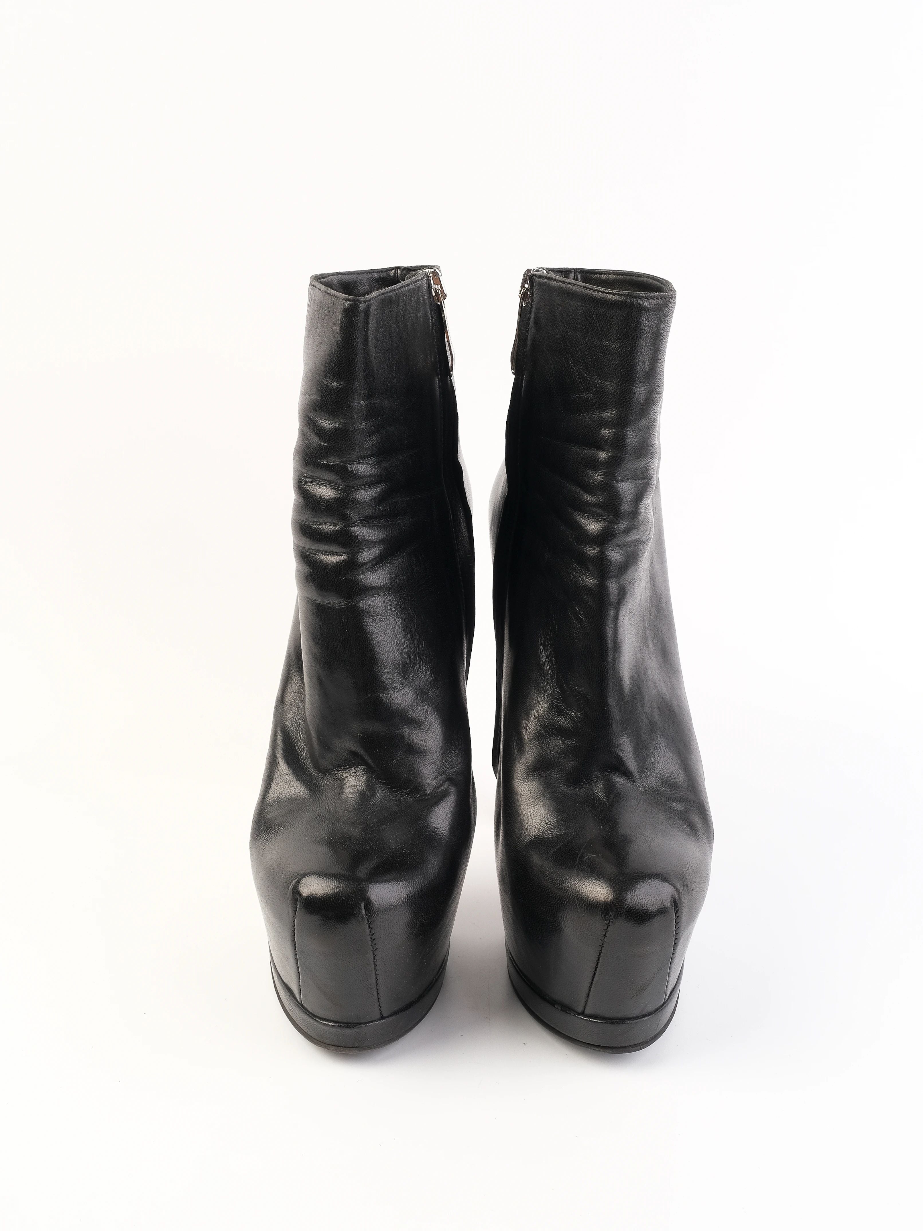 Excellent Gianmarco Lorenzi Black Leather Platform Ankle Boots Size 38