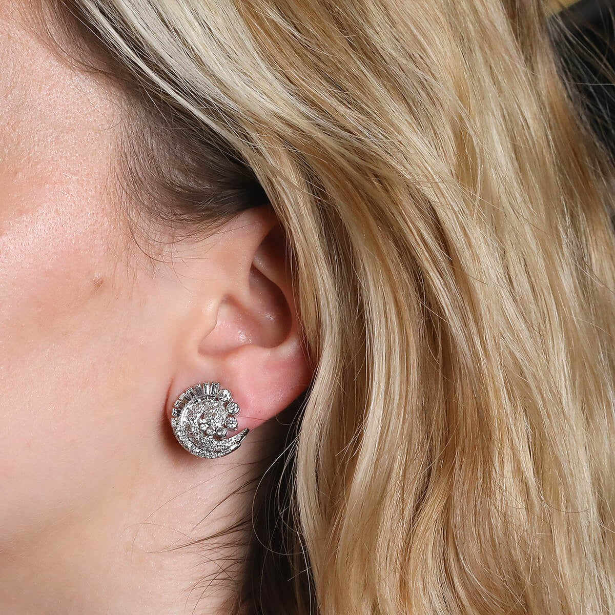 Diamonds gold and platinum earrings