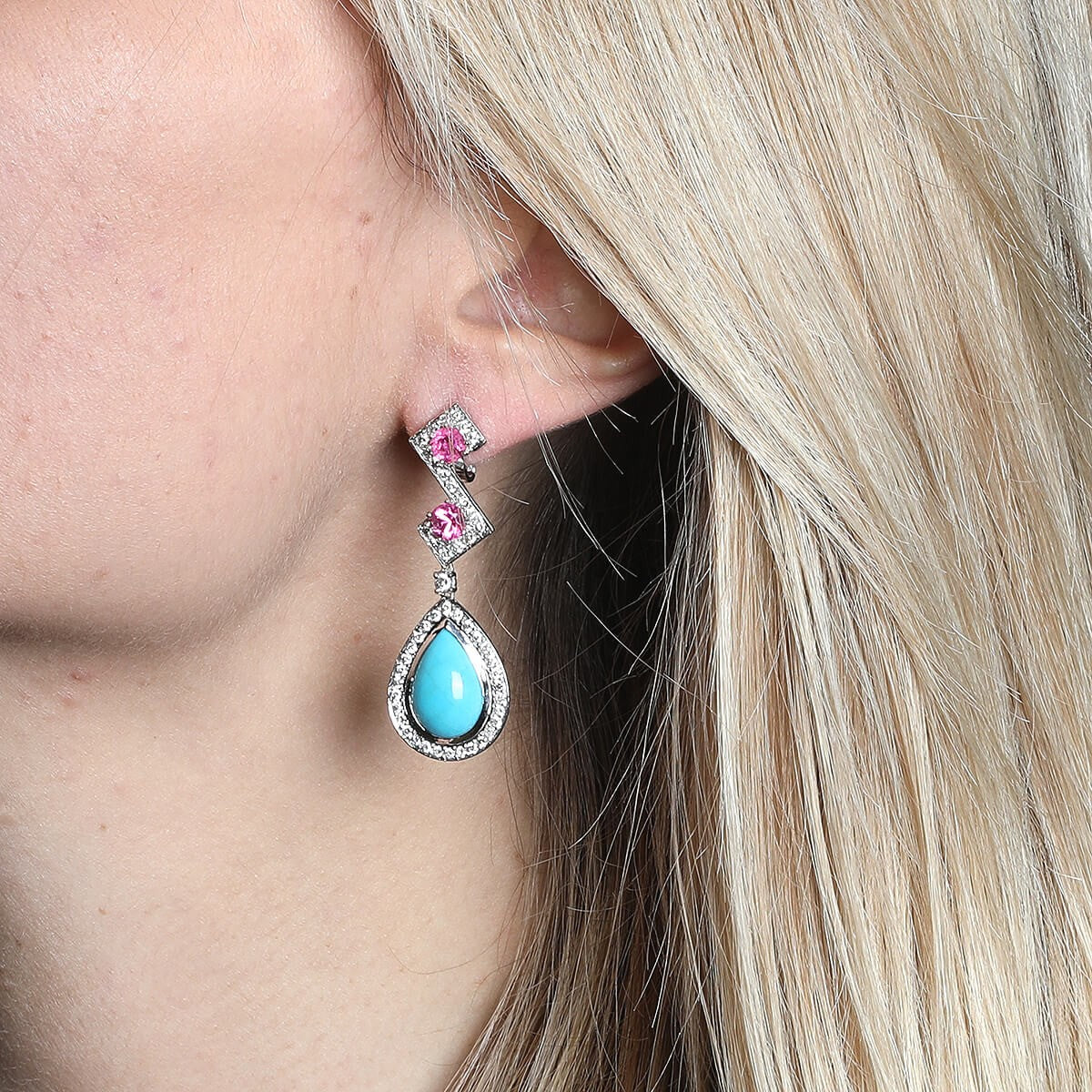 Diamonds, pink sapphires, turquoises and gold earrings
