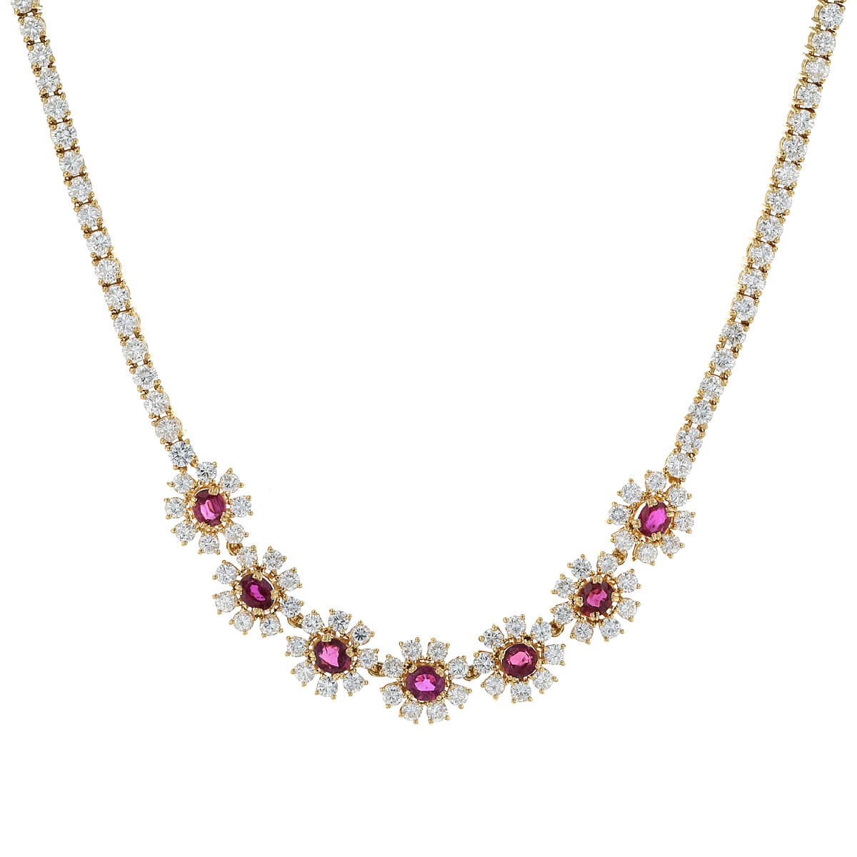 Diamonds, rubies and gold necklace