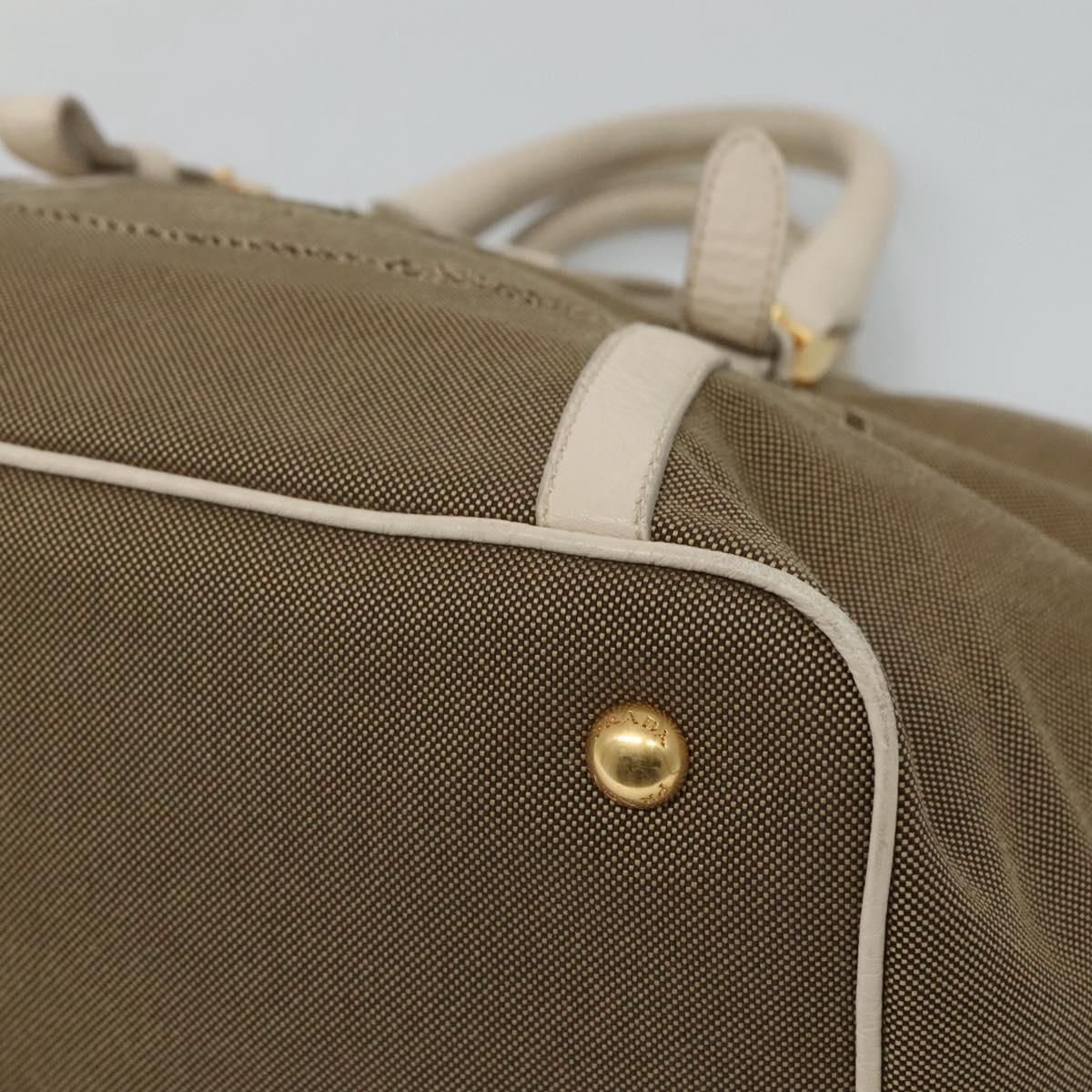 Prada Hand Bag Canvas Beige White Gold Auth