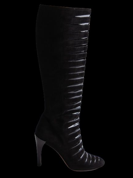 Good Alaia Black Genuine Suede Knee-High Boots with Glossy Bands