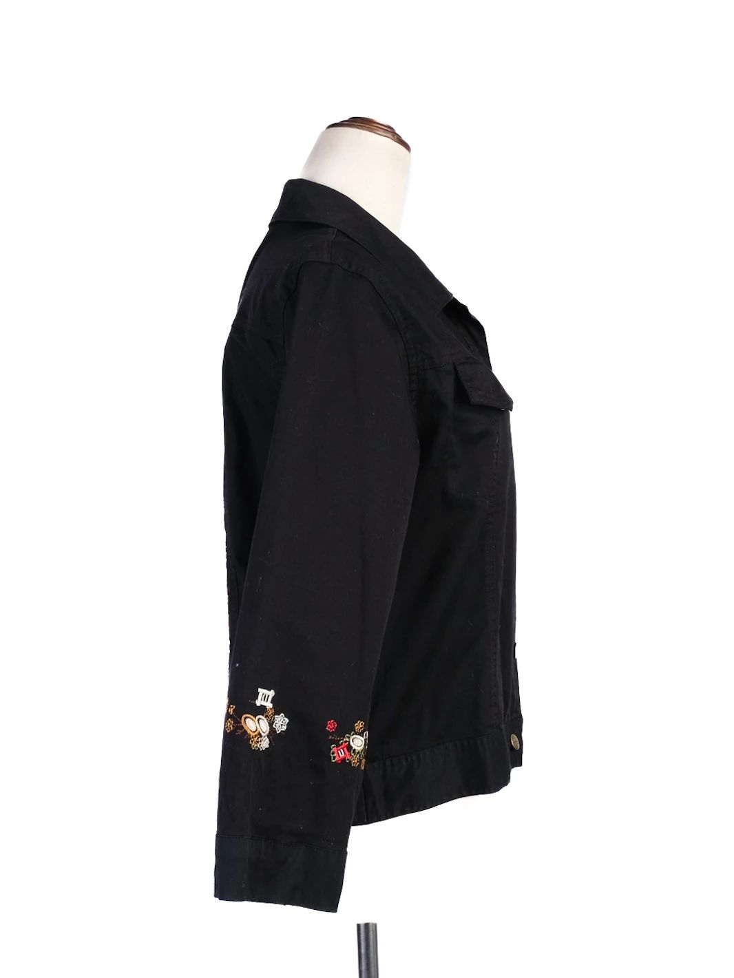 Excellent Dolce Gabbana Black Denim Jacket with Floral Embroidery
