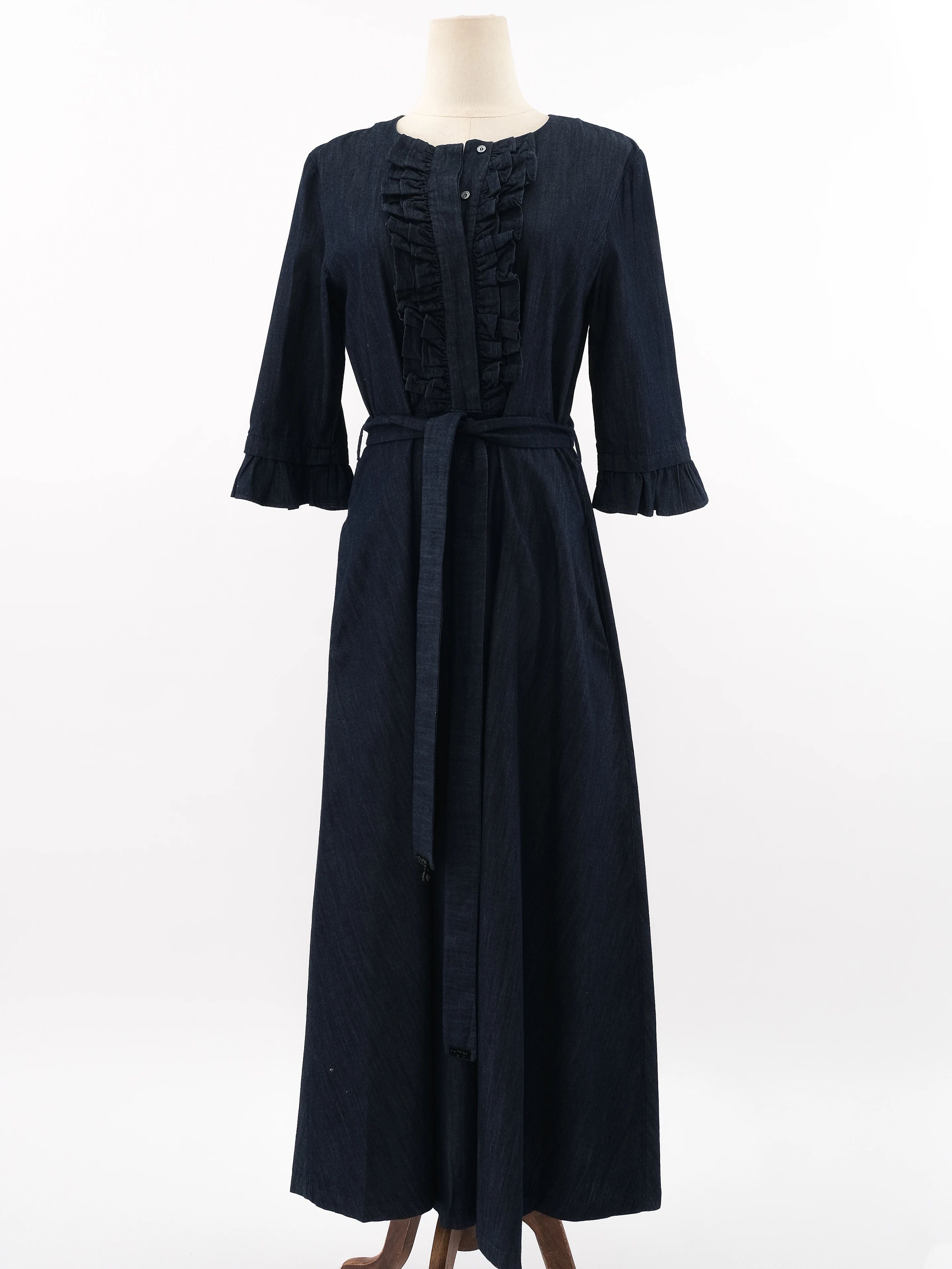 Excellent Max Mara Blue Cotton Long Sleeve Dress Size L