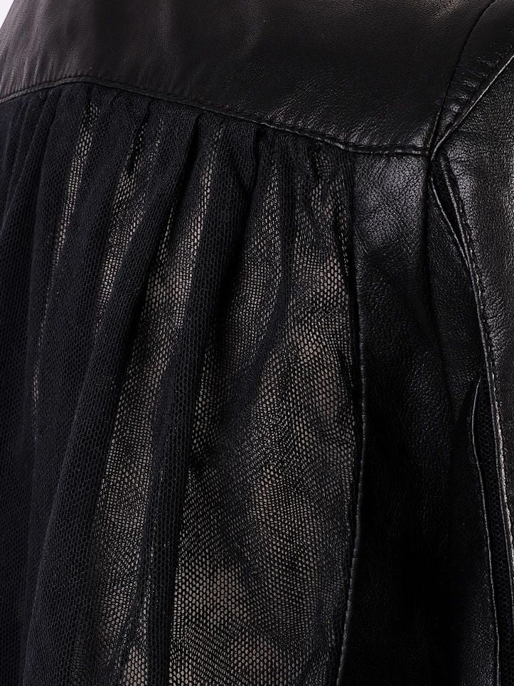 Excellent Escada Black Leather Jacket XXS with Mesh Back