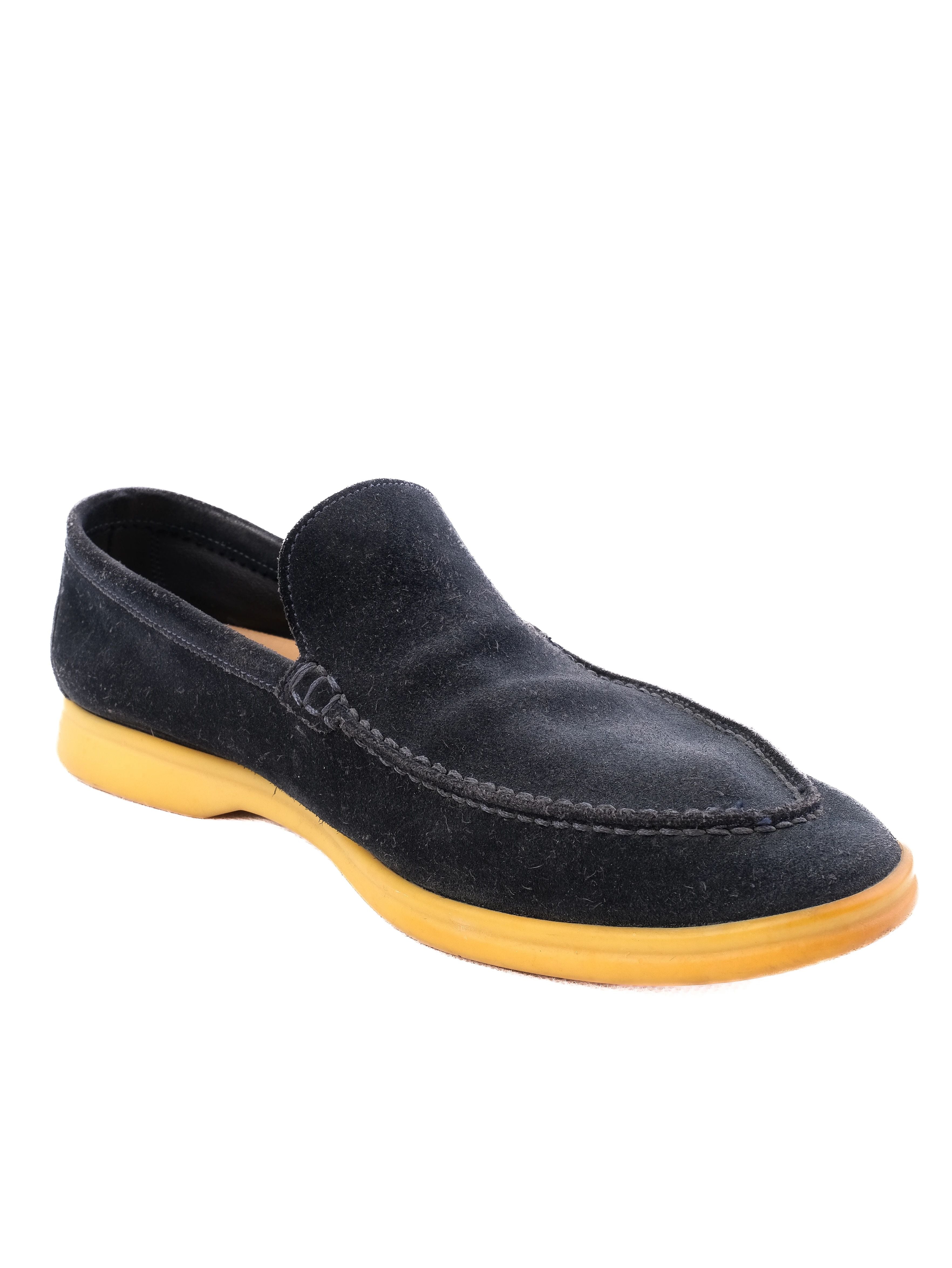 Excellent Loro Piana Black Leather Loafers for Men