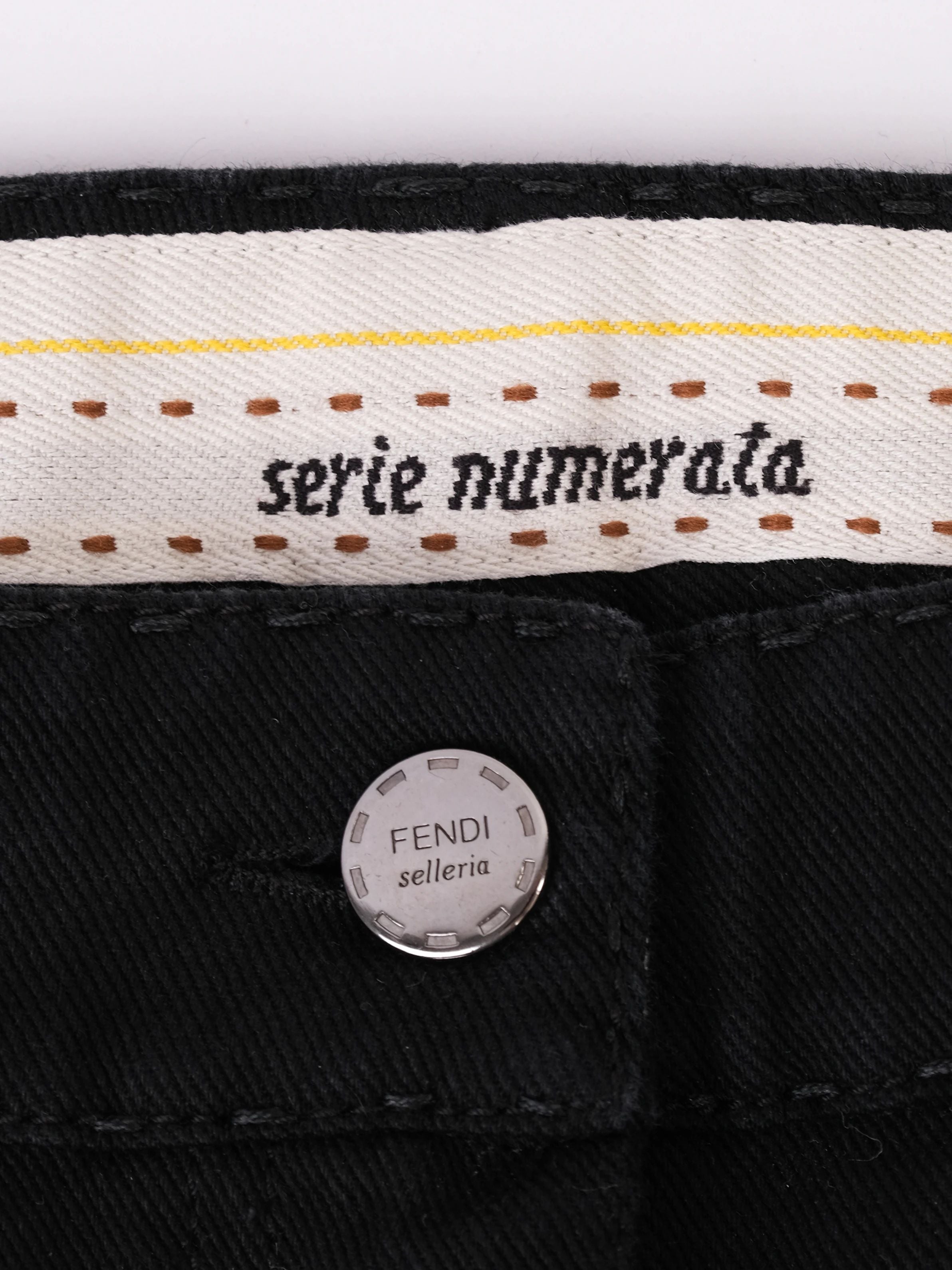 Excellent Fendi Black Pants Size M with Selleria Button & Stitch Detail