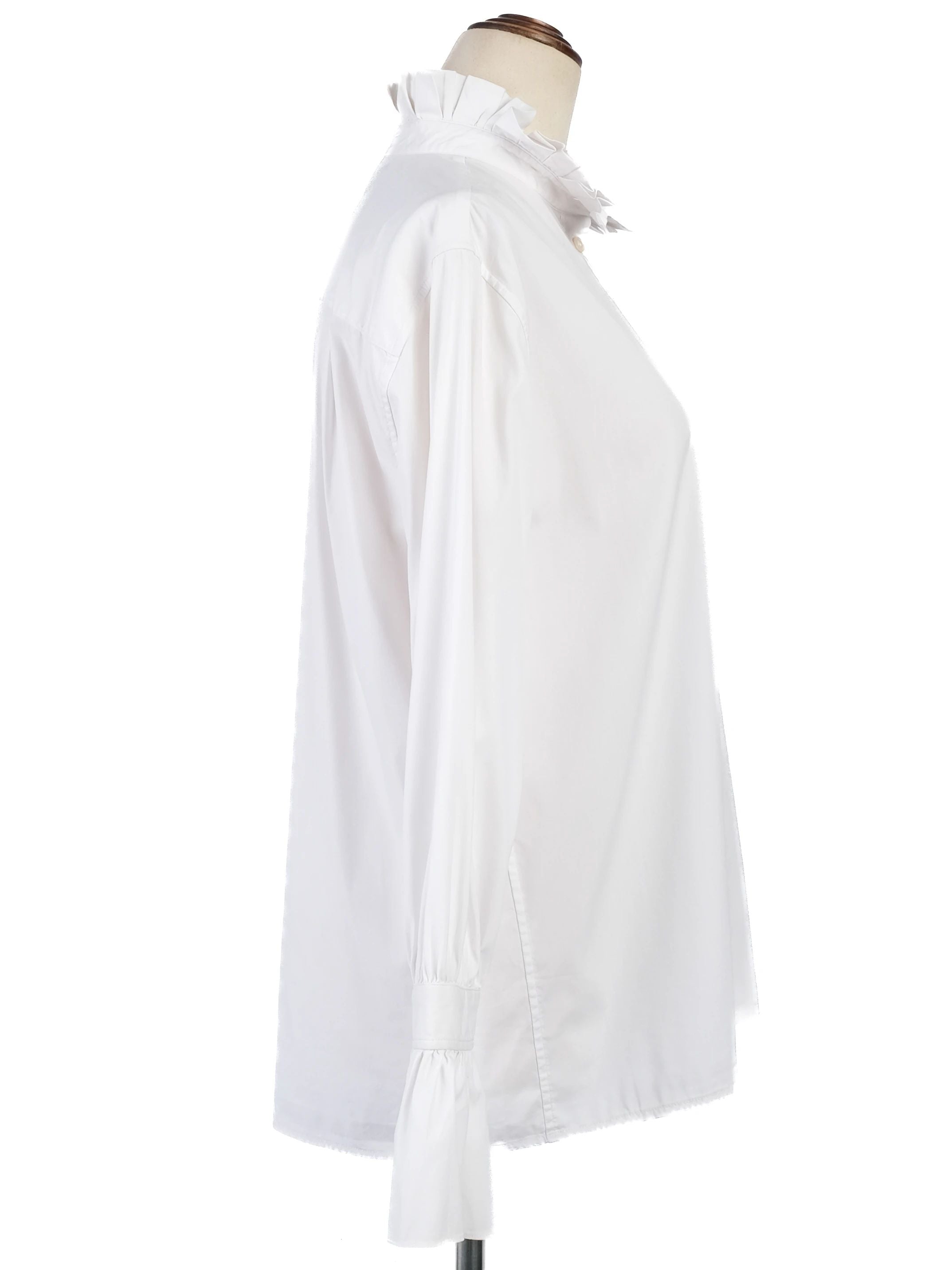 Excellent Burberry White Nylon Blouse with Ruffled Collar Size UK 8
