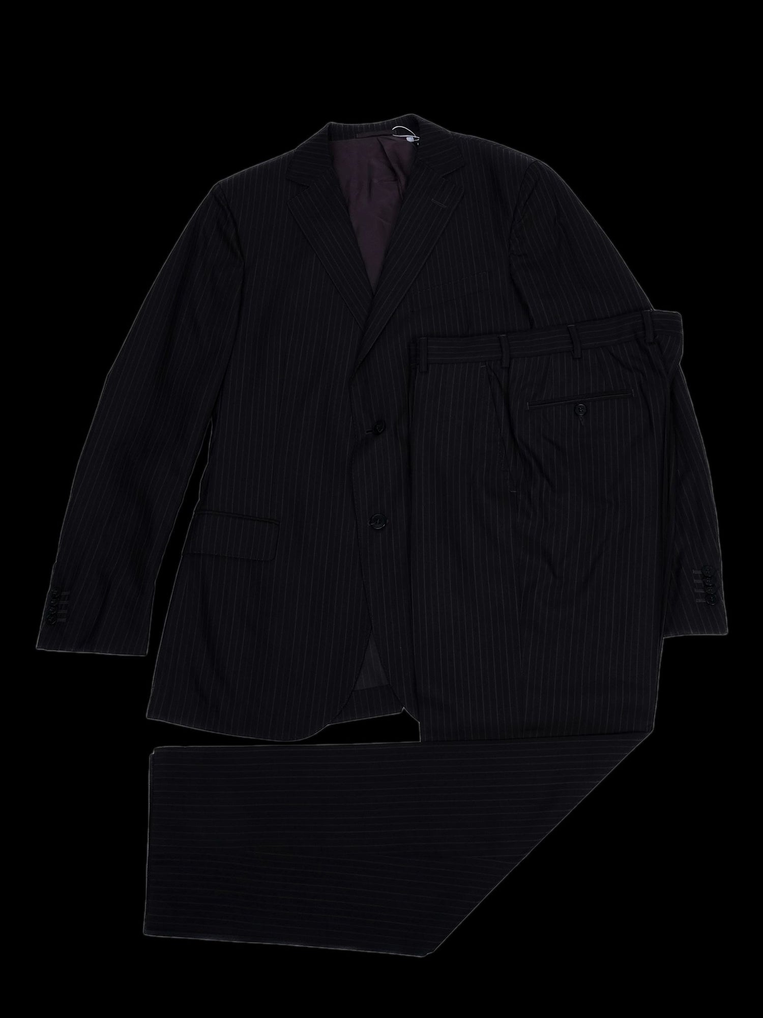 Excellent Ermenegildo Zegna Black Wool Pinstripe Suit Size XL