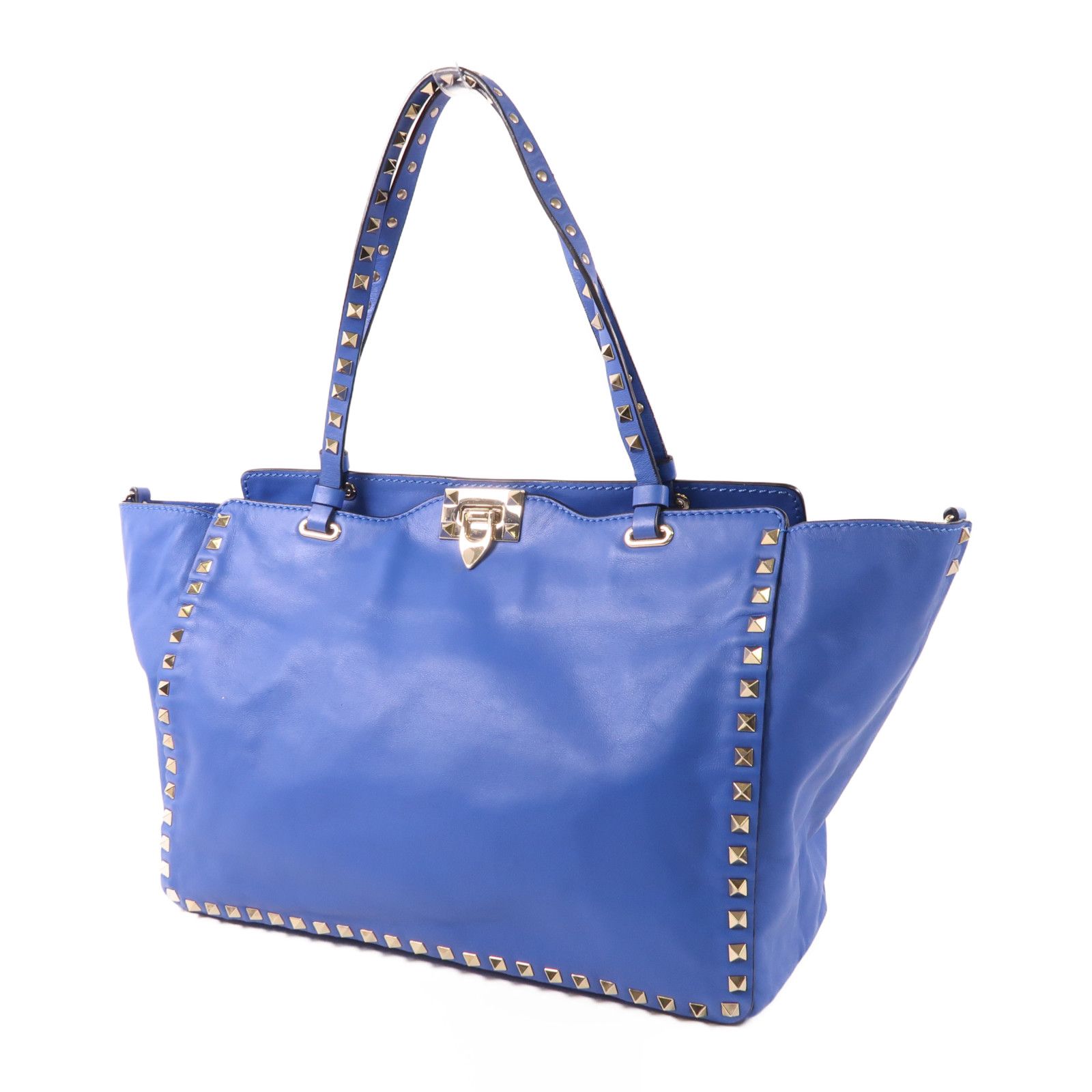 Valentino Cowhide Leather 2Way Shoulder Bag Golden Hand-handed Shoulder And Back Bag 2way Shoulder Bag Blue Calfs