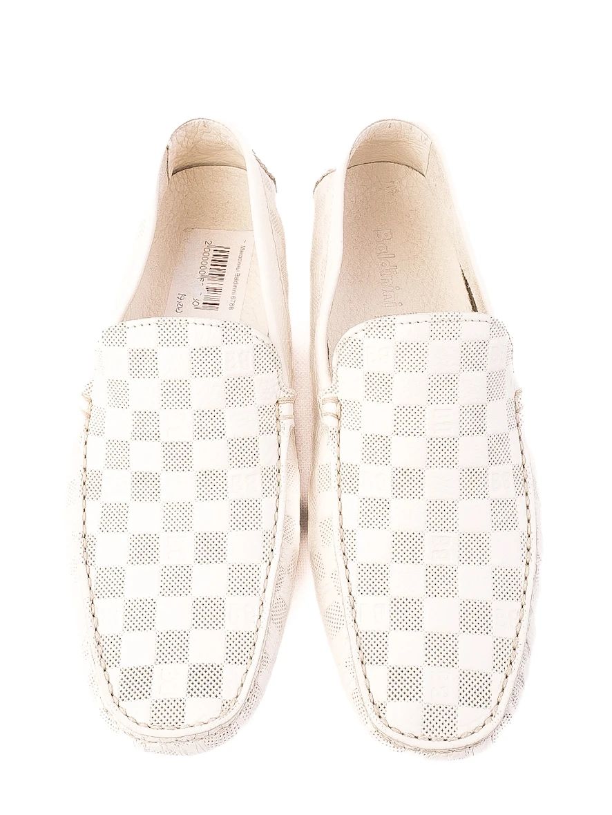 Excellent Baldinini White Leather Loafers with Checkered Pattern