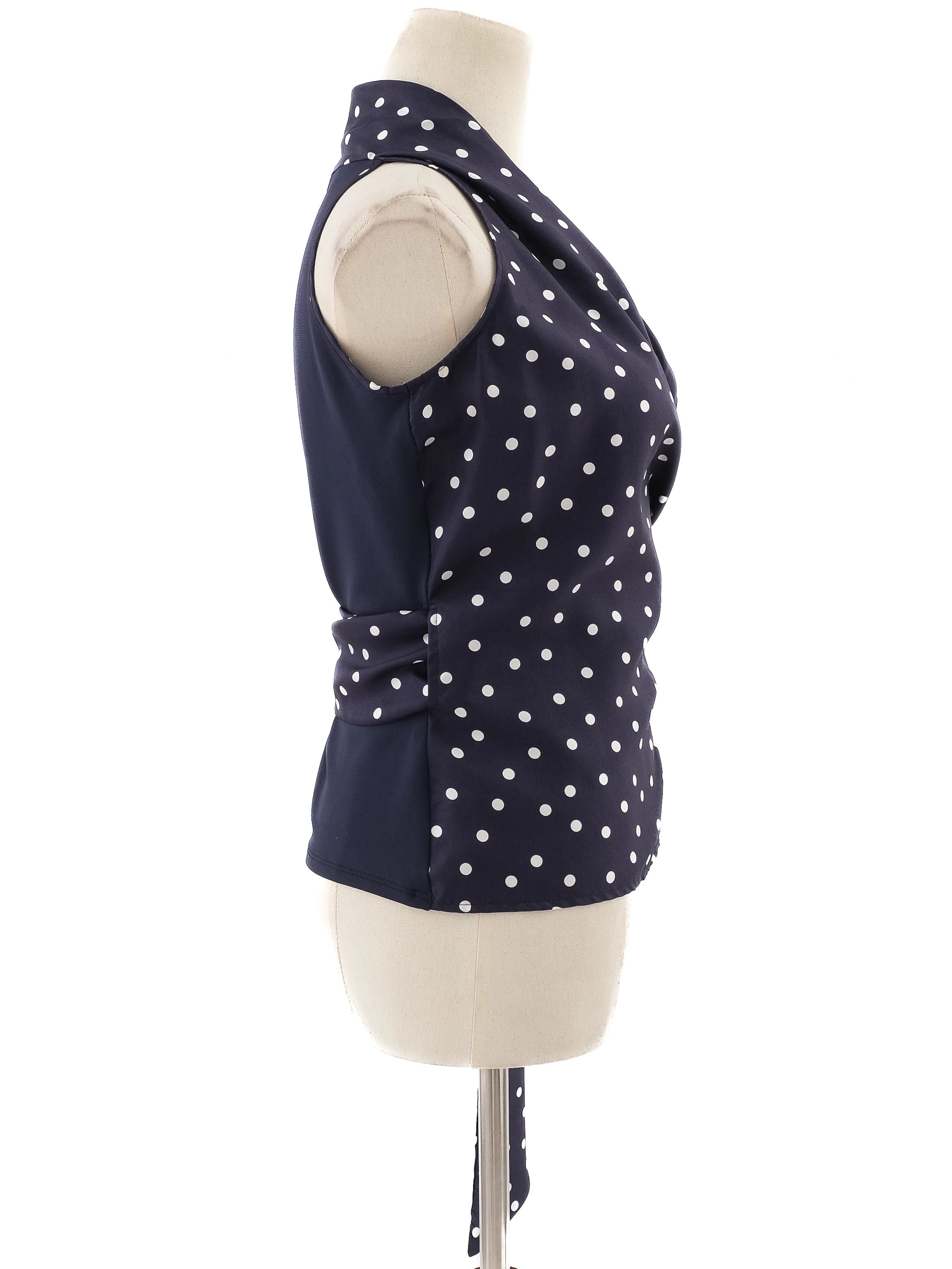 Max Mara Blue Wrap Top Women Size S Polka Dot Viscose Excellent