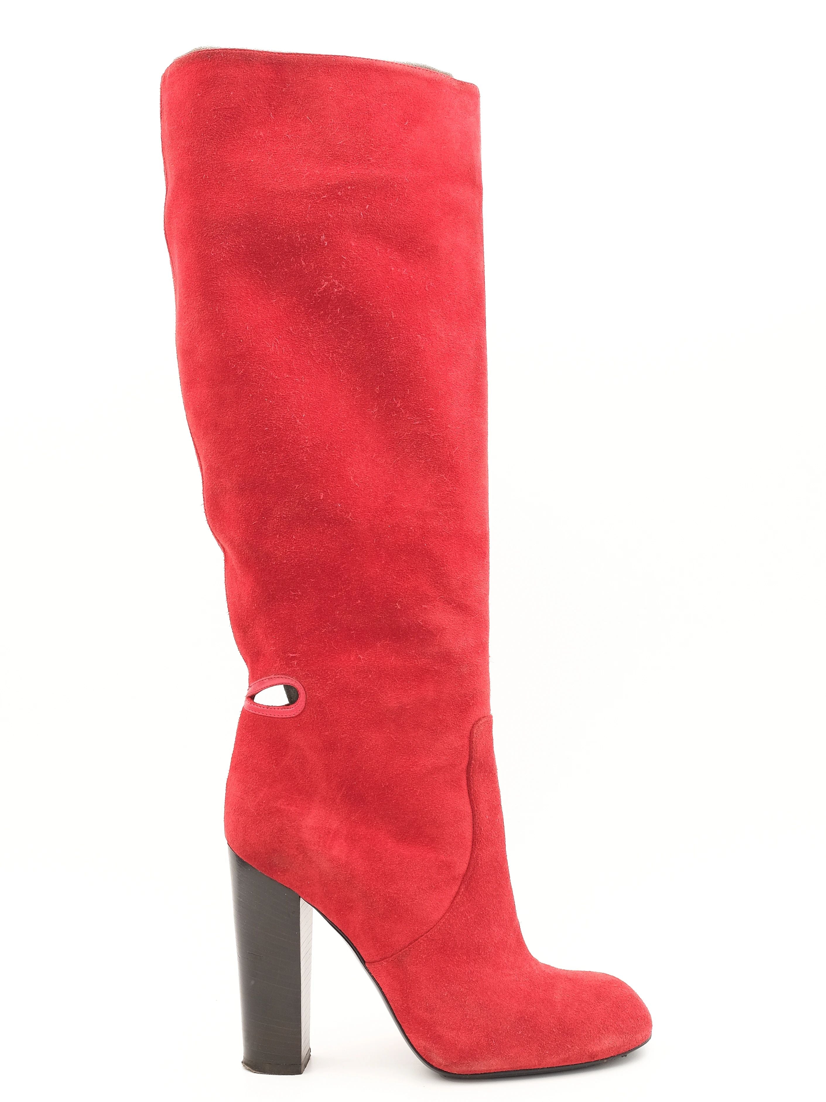 Excellent Sonia Rykiel Red Leather High-Heeled Knee Boots Size 39
