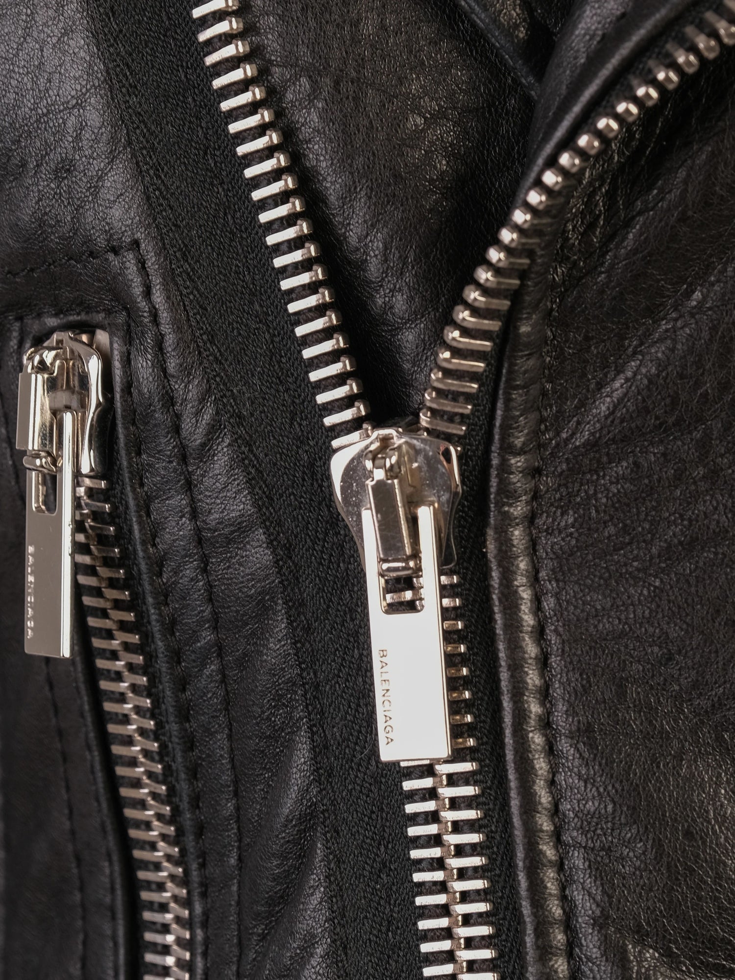 Excellent Balenciaga Black Leather Jacket with Shearling Collar, Size S