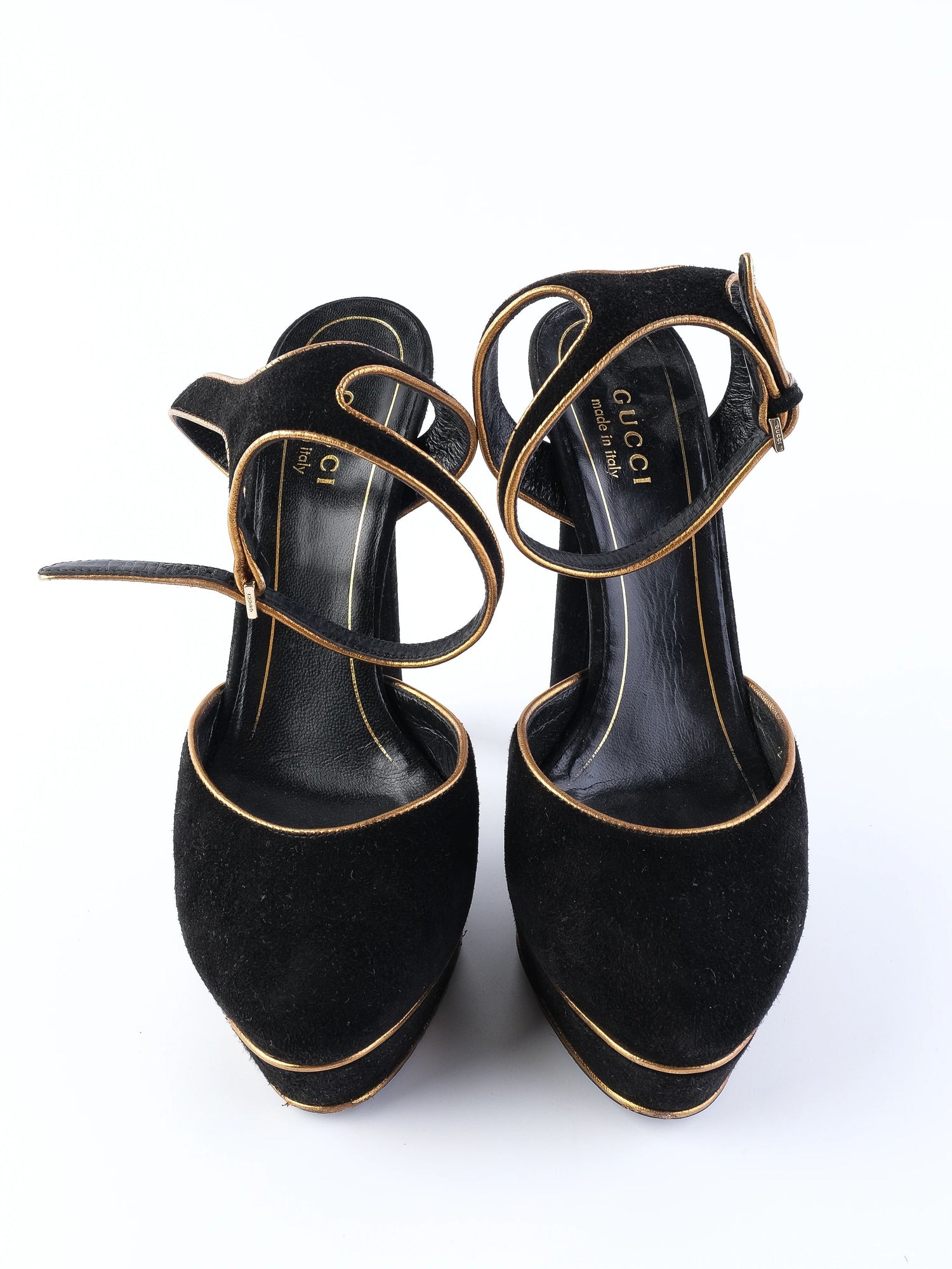 Excellent Gucci Black Genuine Suede Platform High-Heels Size 35