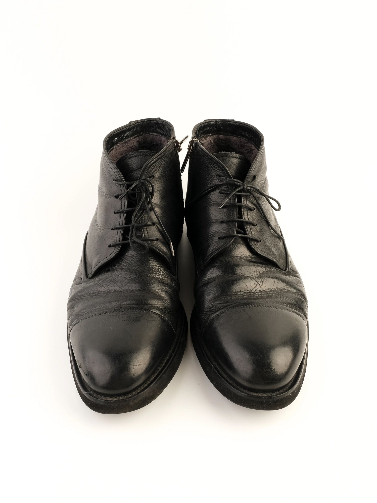Excellent Baldinini Black Leather Ankle Boots Size 43.5 with Laces and Zipper