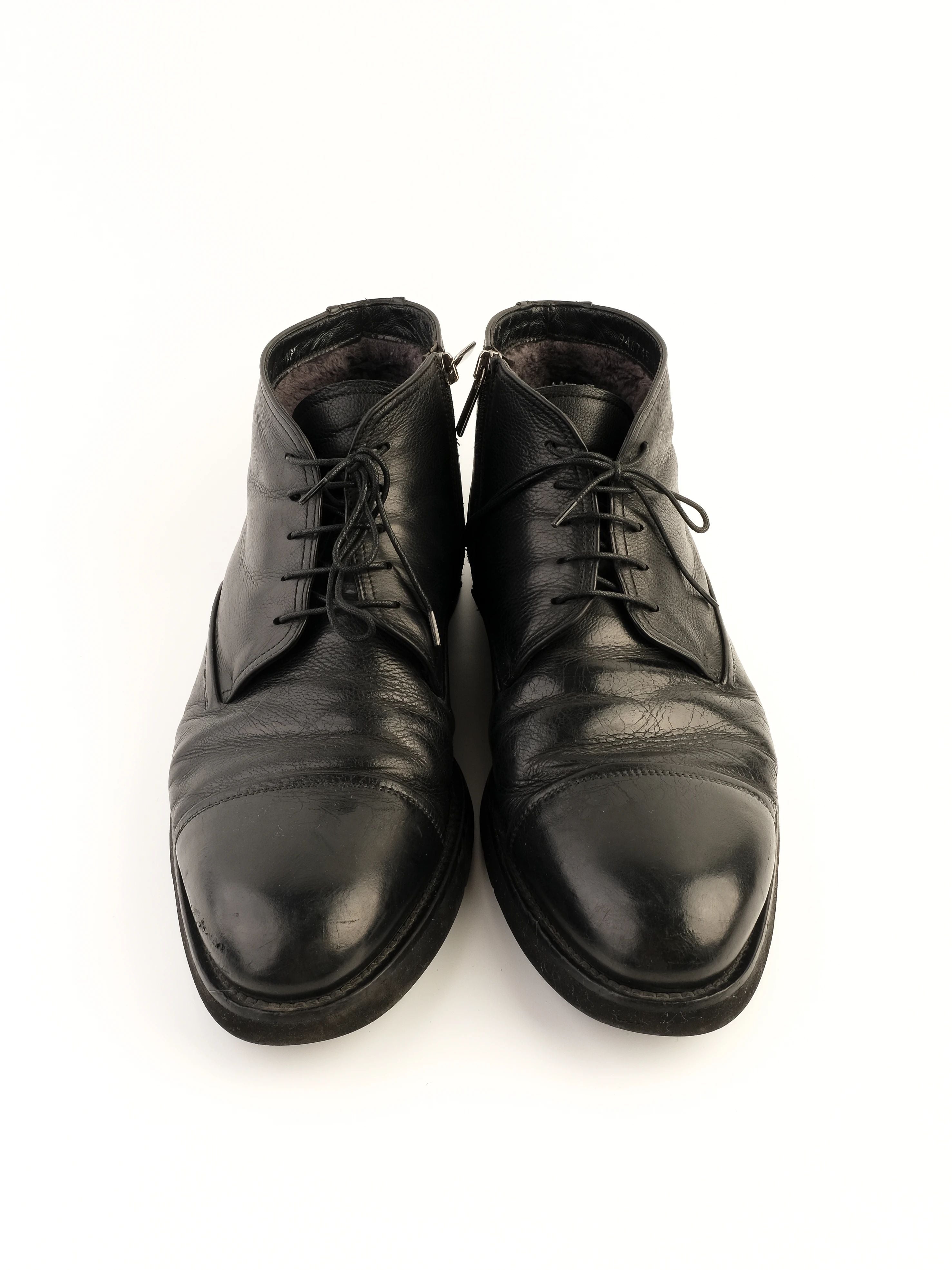 Excellent Baldinini Black Leather Ankle Boots Size 43.5 with Laces and Zipper